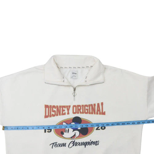 Disney Primark Women White XL 1/4 Zip Pullover Sweatshirt Mickey Mouse 1928 - Image 2