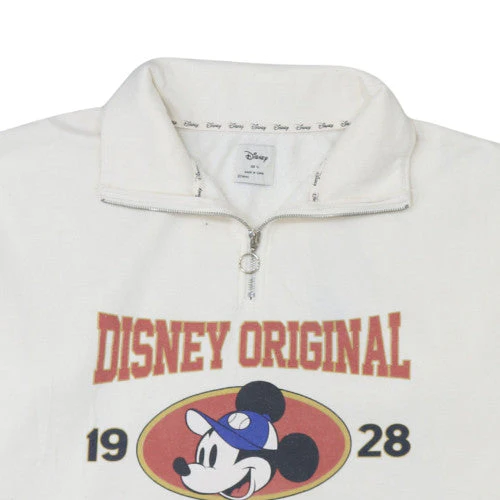 Disney Primark Women White XL 1/4 Zip Pullover Sweatshirt Mickey Mouse 1928 - Image 8