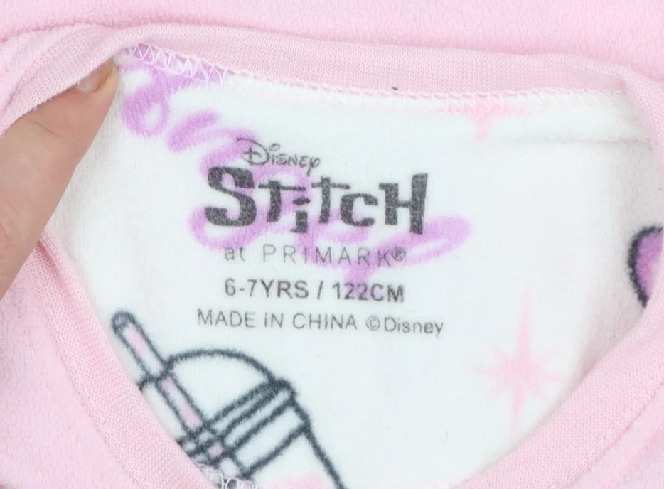Disney Stitch Girls Pink Long Sleeve Nightshirt 6-7 Years 100% Polyester - Image 4