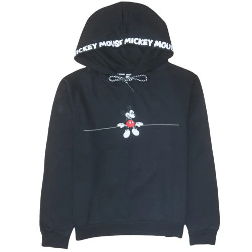 Disney Women Black Mickey Mouse Pullover Hoodie L 14/16 Graphic Print