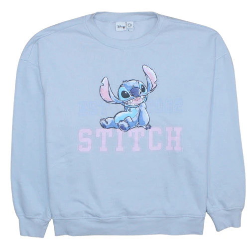 Disney Women Blue Stitch Sweatshirt 2XL Crew Neck Pullover