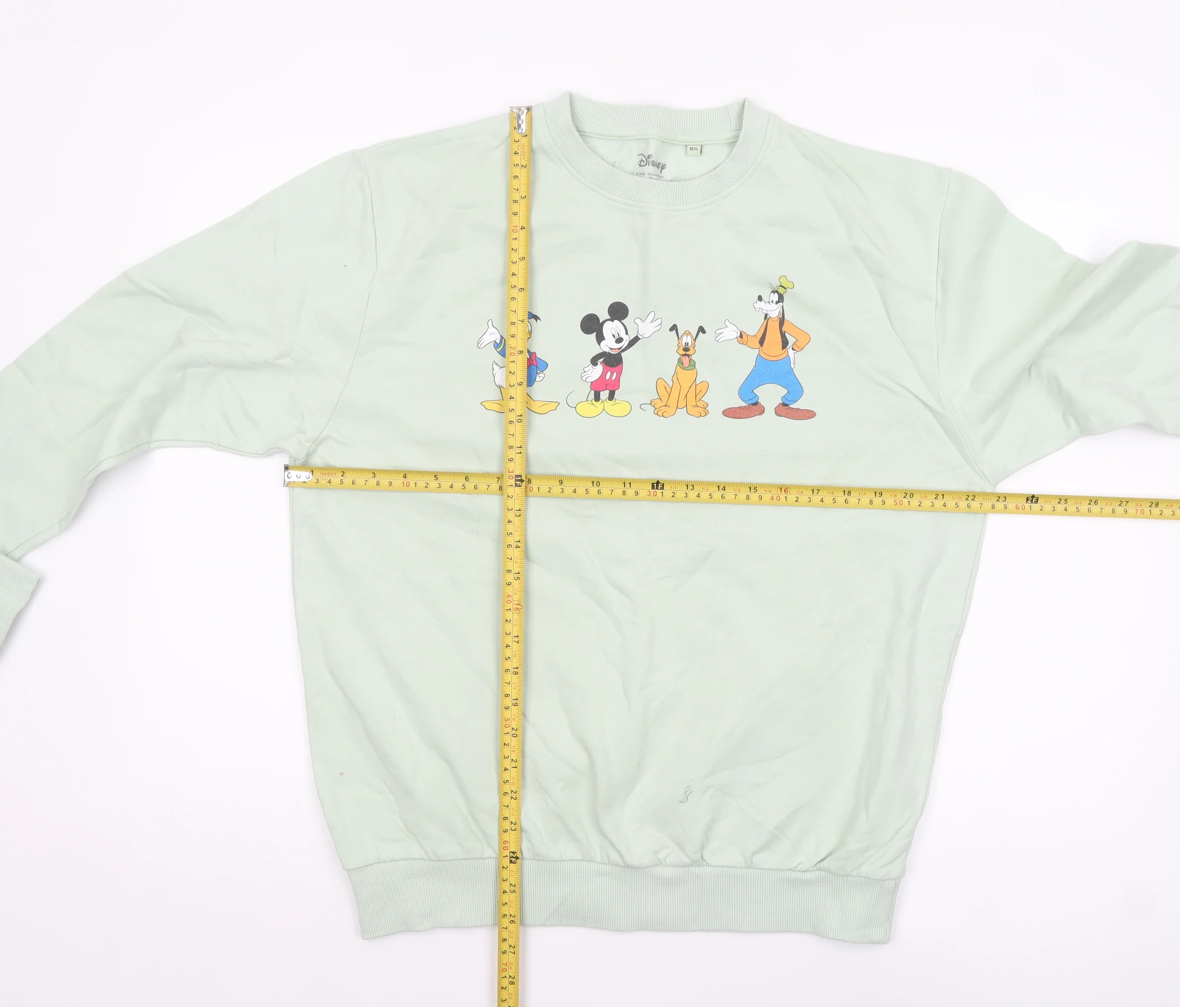 Disney Women Green Mickey Mouse Crew Neck Sweatshirt Size 12 L - Image 2
