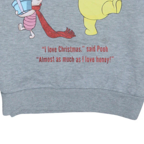 Disney Women Grey Christmas Pooh Pullover Sweatshirt XS - Image 7
