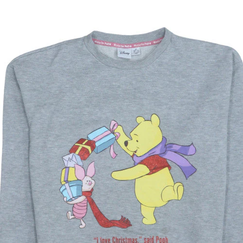 Disney Women Grey Christmas Pooh Pullover Sweatshirt XS - Image 8