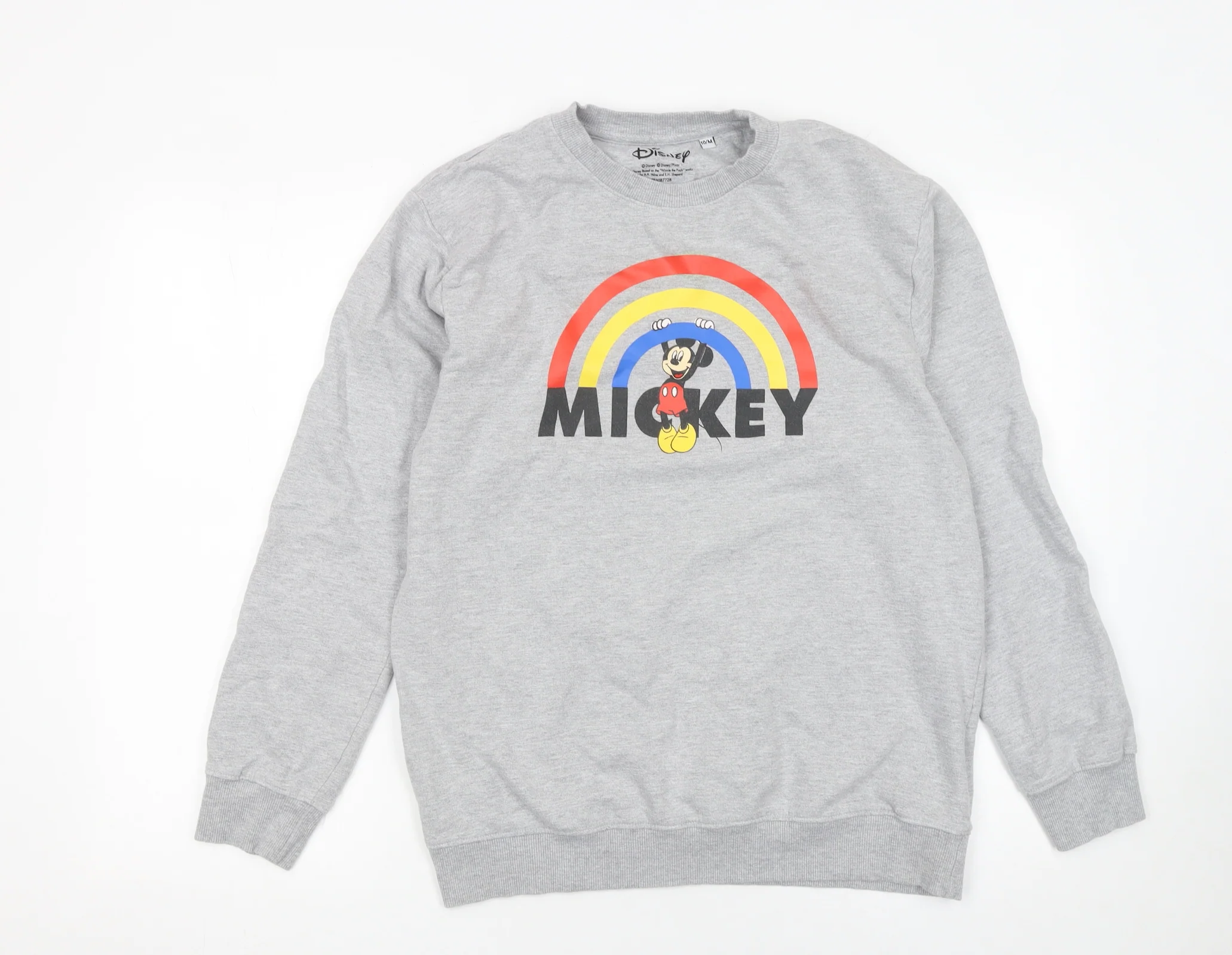 Disney Women Grey Mickey Mouse Rainbow Crew Neck Sweatshirt Size 10 M