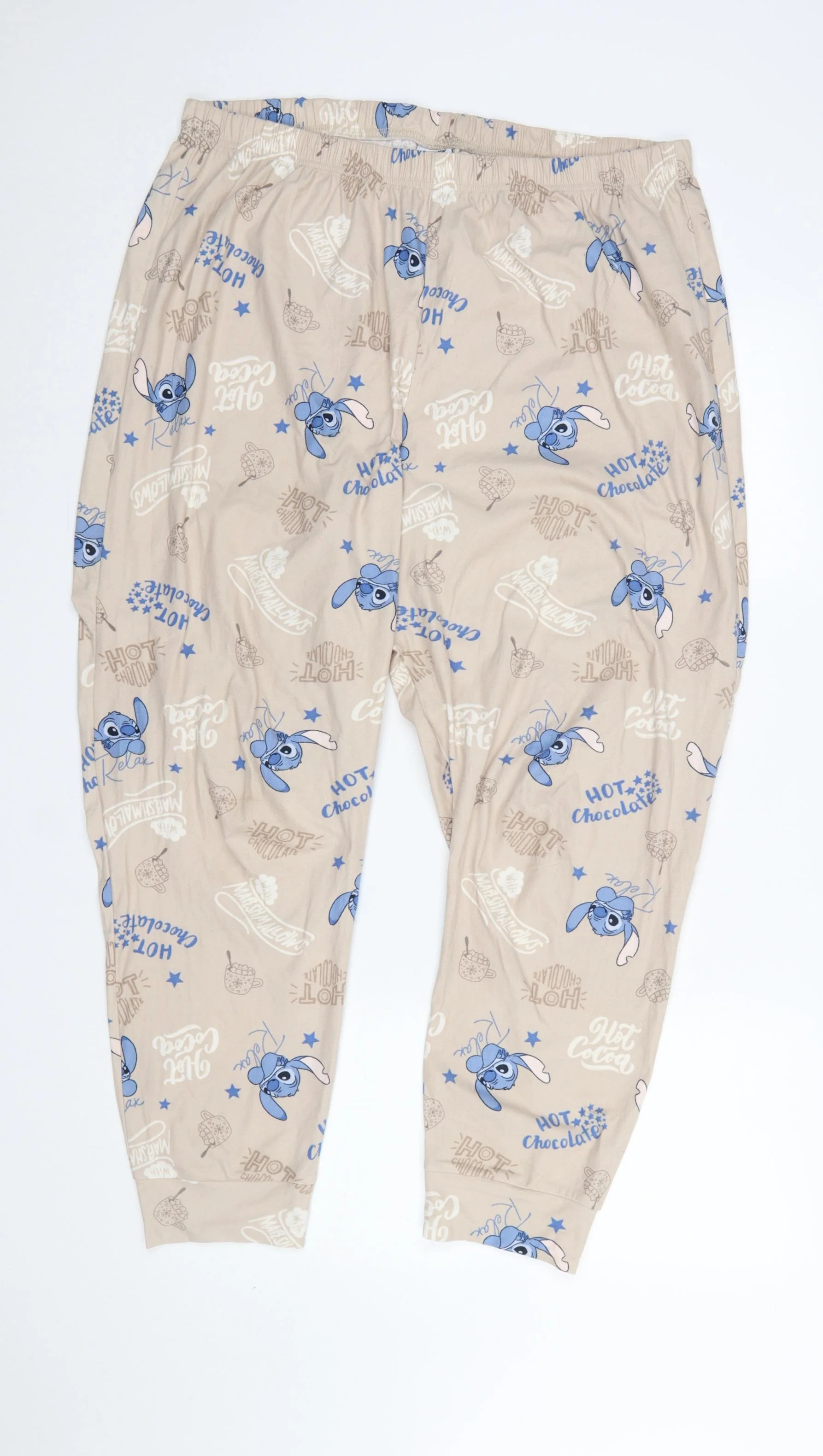 Disney Women’s Beige Stitch Pyjama Pants Size 14 Cartoon Jersey Trousers