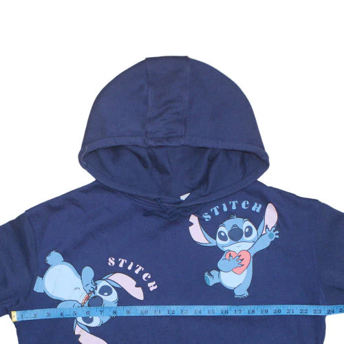 Disney Women Stitch Blue Pullover Hoodie L Graphic Print Cotton Blend - Image 3