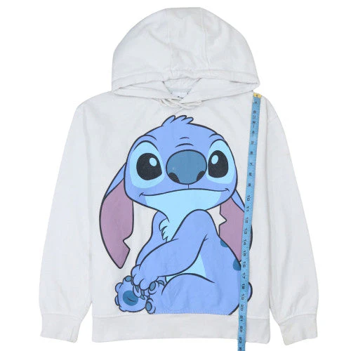 Disney Women White Stitch Hoodie Medium Pullover Sweatshirt - Image 3