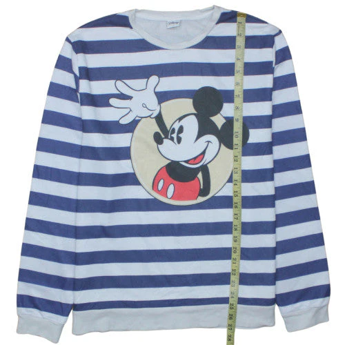 Disney Womens Blue White Striped Mickey Mouse Pullover Sweatshirt L - Image 2