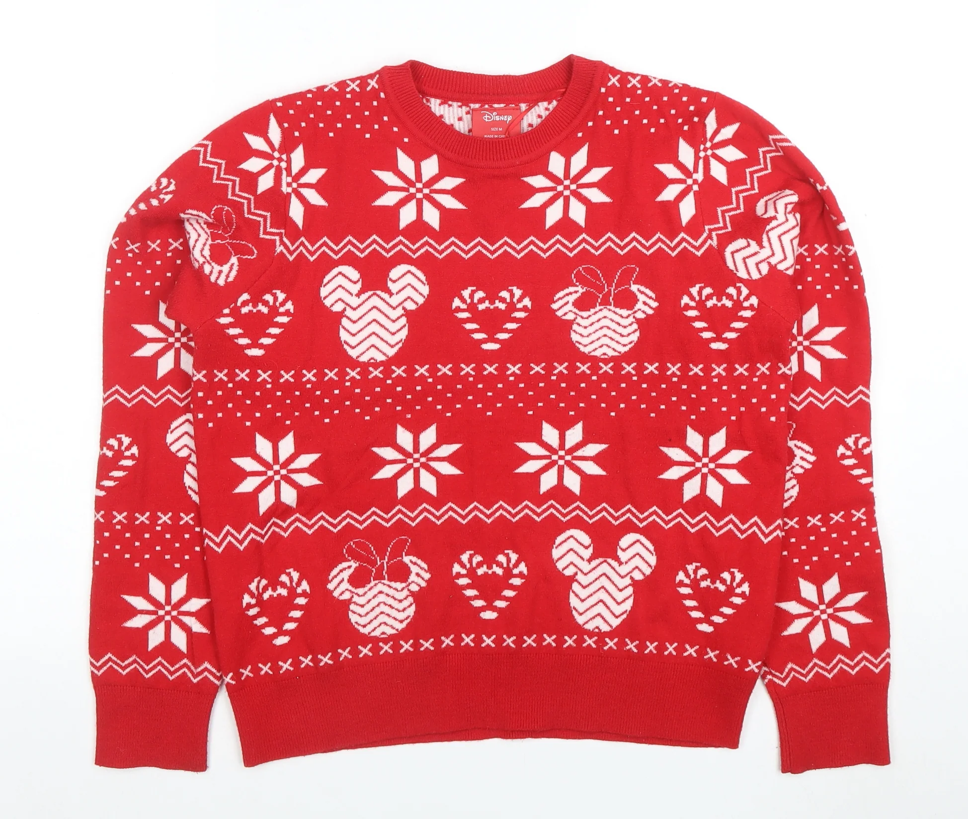 Disney Womens Red Christmas Mickey Mouse Pullover Jumper Size M