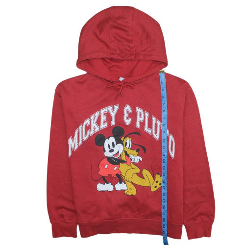 Disney Womens Red Mickey & Pluto Hoodie Size M 12/14 Pullover - Image 2