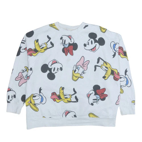 Disney Women's White Mickey & Friends Pullover Sweatshirt UK 22/24