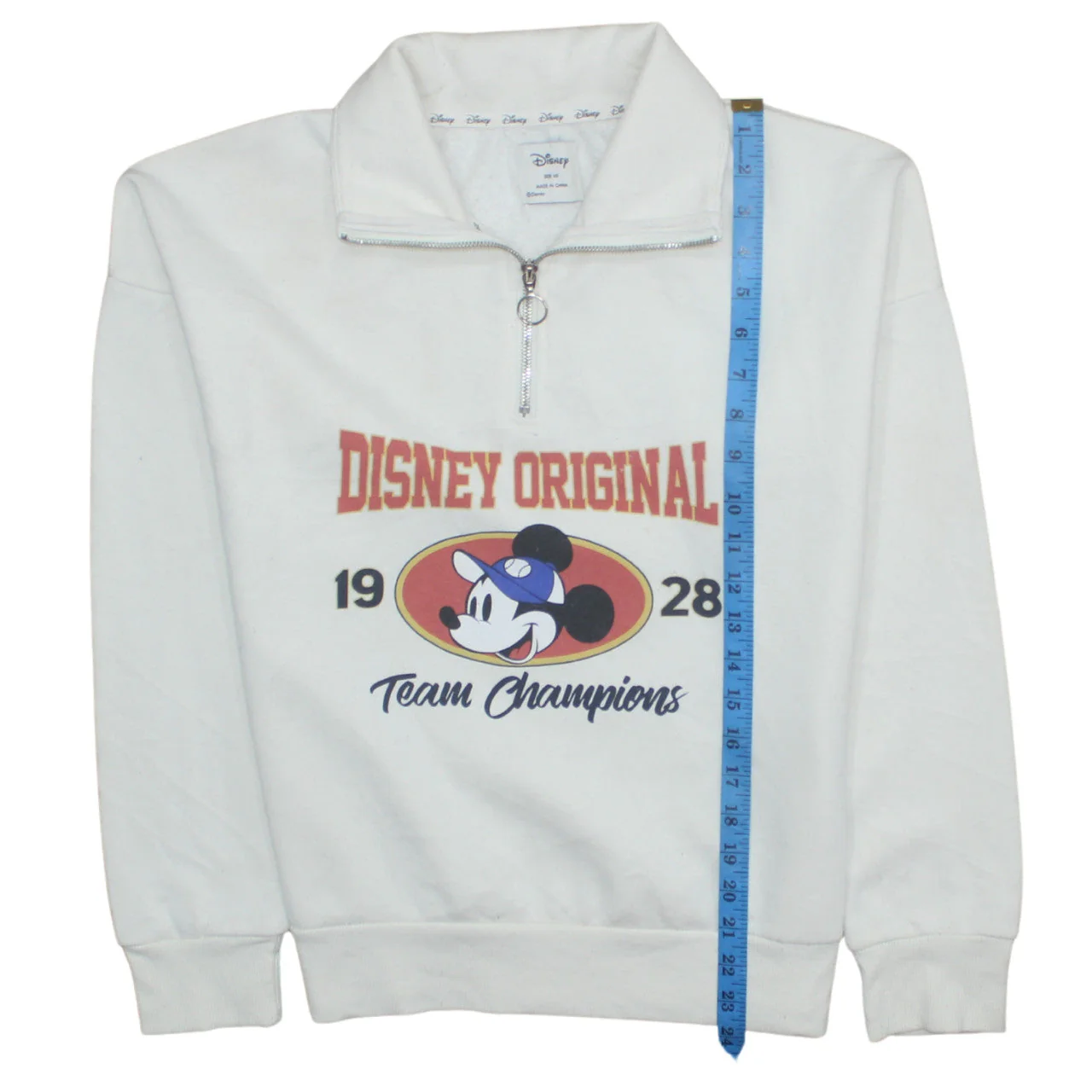 Disney Womens White XS 1/4 Zip Sweatshirt Mickey Mouse 1928 Team Champions - Image 3