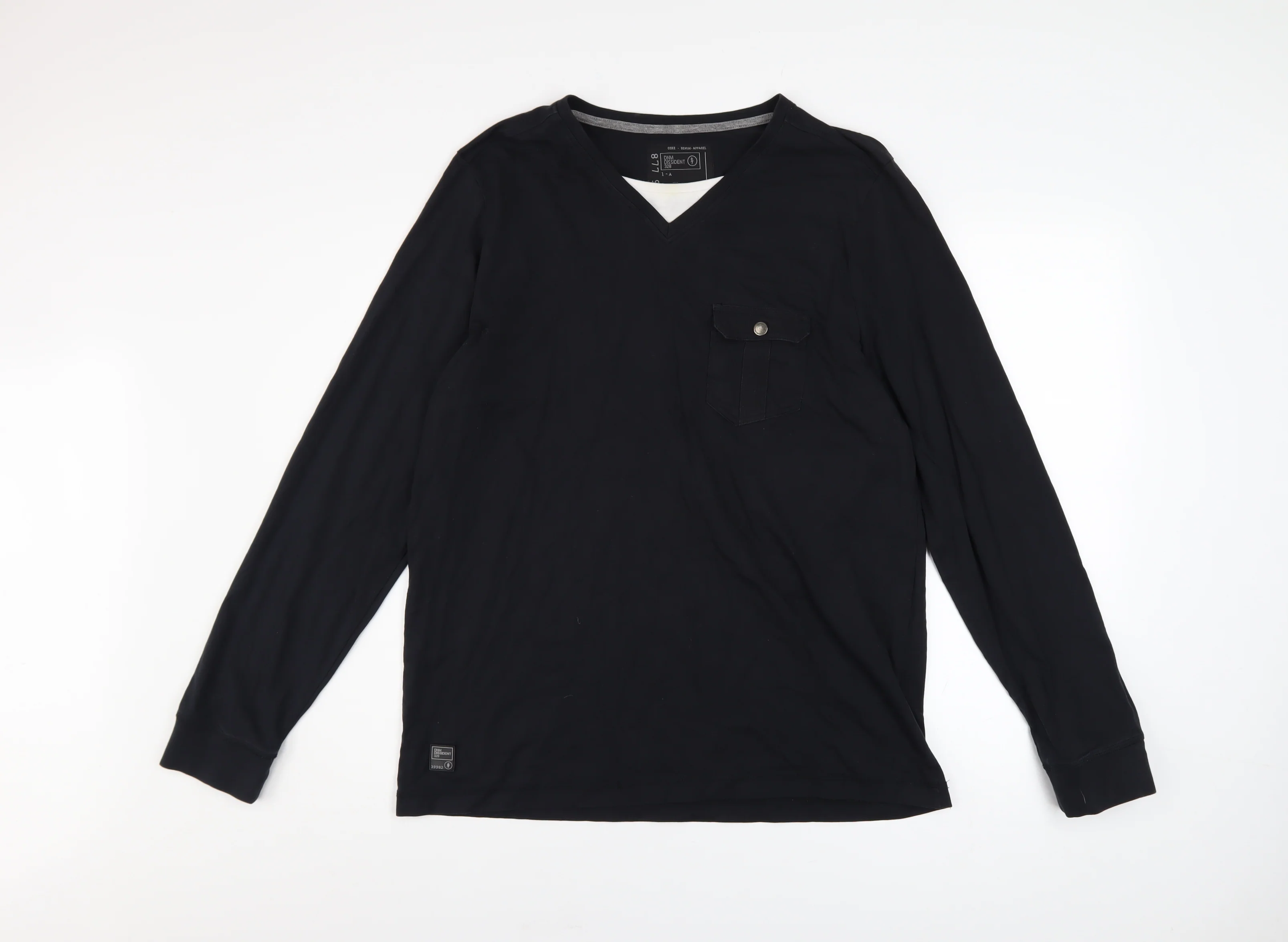 Dissident Men's Black Cotton Long Sleeve V-Neck Casual Shirt Size L
