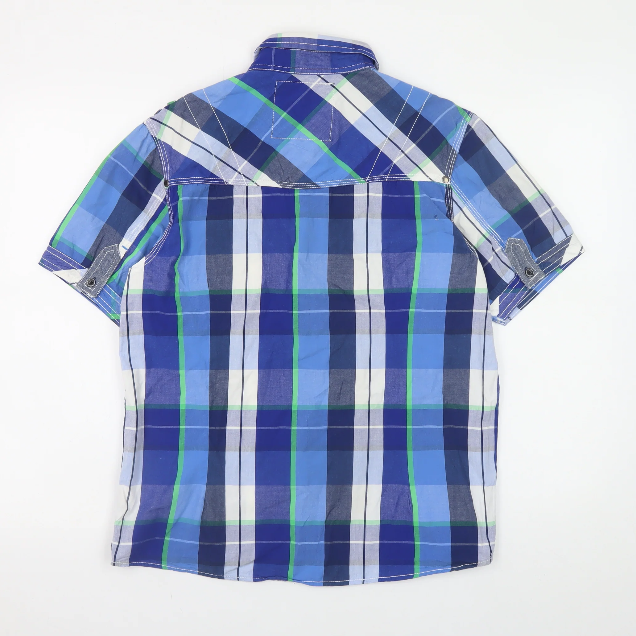 Dissident Men's Blue Checked Short Sleeve Cotton Casual Shirt Size M - Image 3