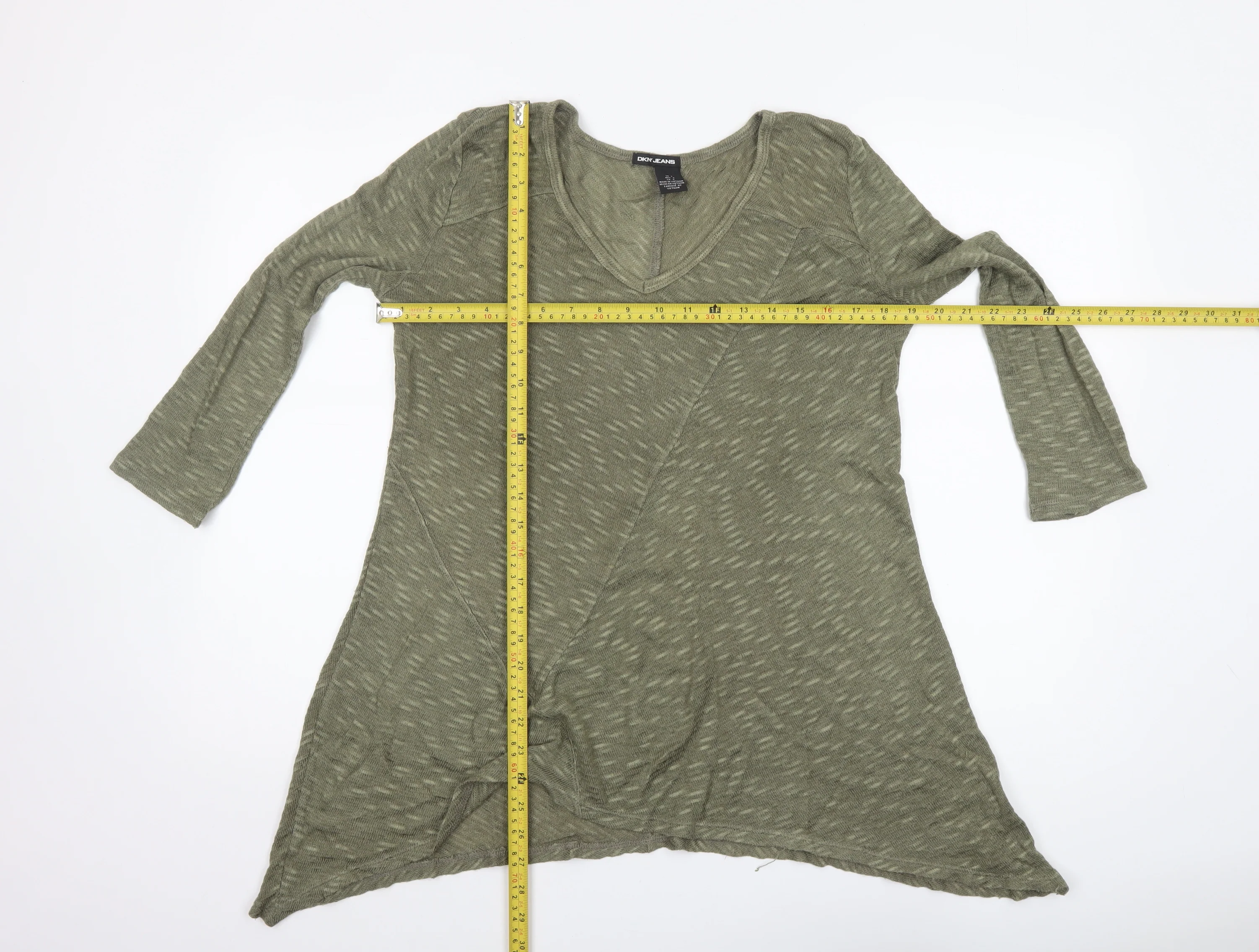 DKNY Jeans Women’s Green V-Neck Tunic Jumper Size 14 - Image 2
