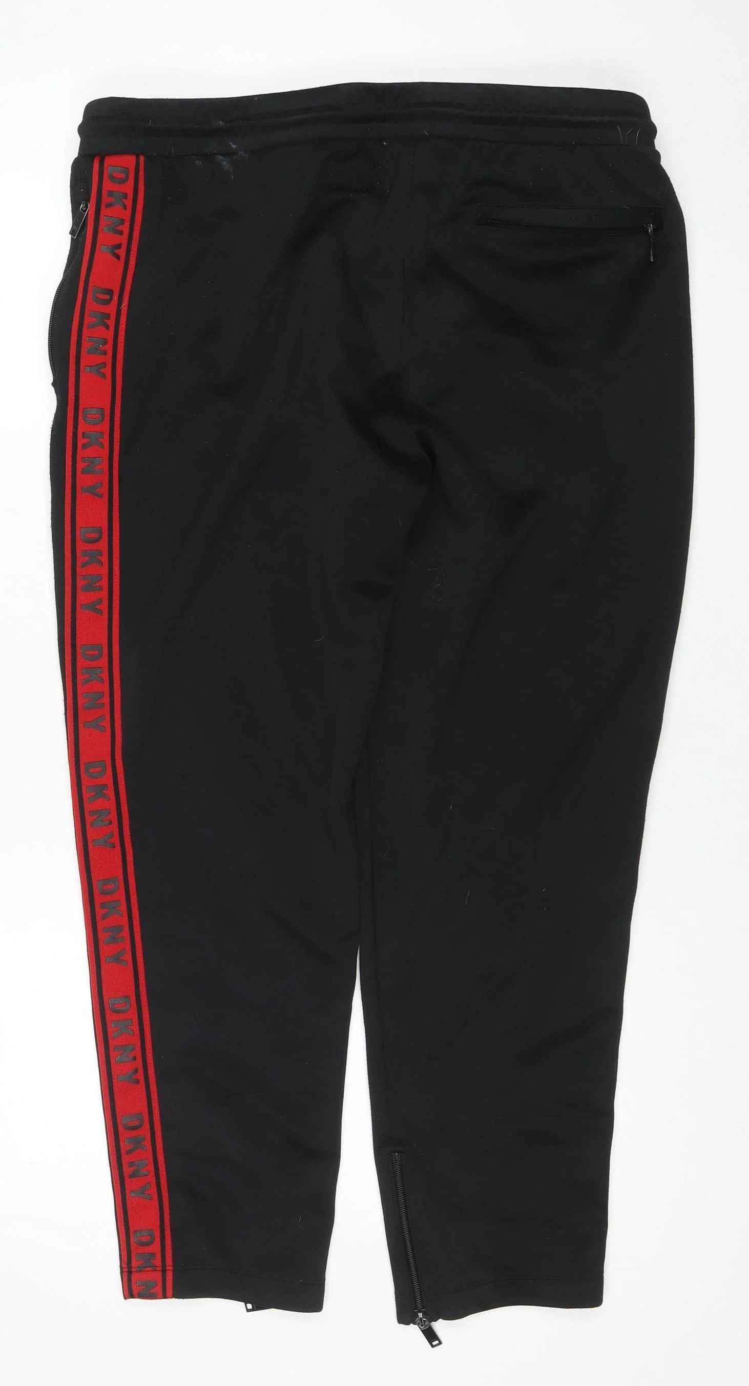 DKNY Men's Black L Track Pants with Red Logo Trim Elastic Waist - Image 3