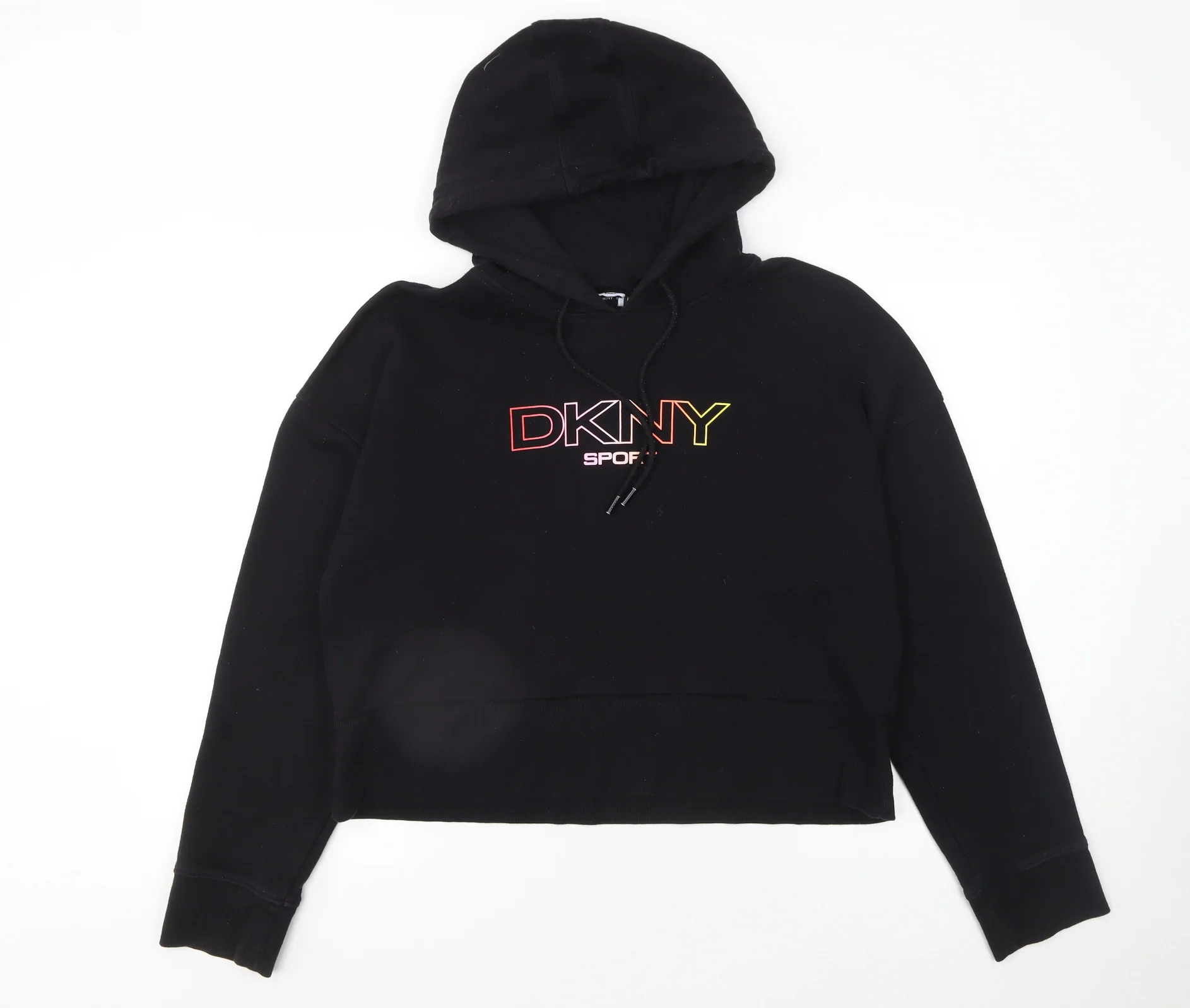DKNY Sport Women's Black Cropped Hoodie Size L Cotton Blend