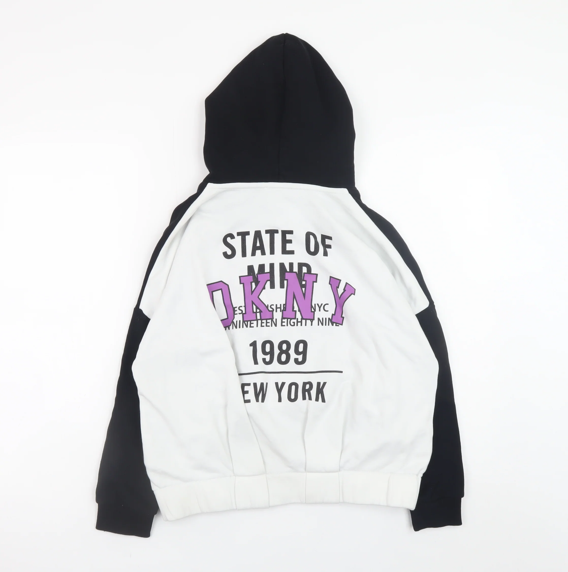 DKNY Women Black White Full Zip Hoodie Size 10 Graphic Print - Image 3