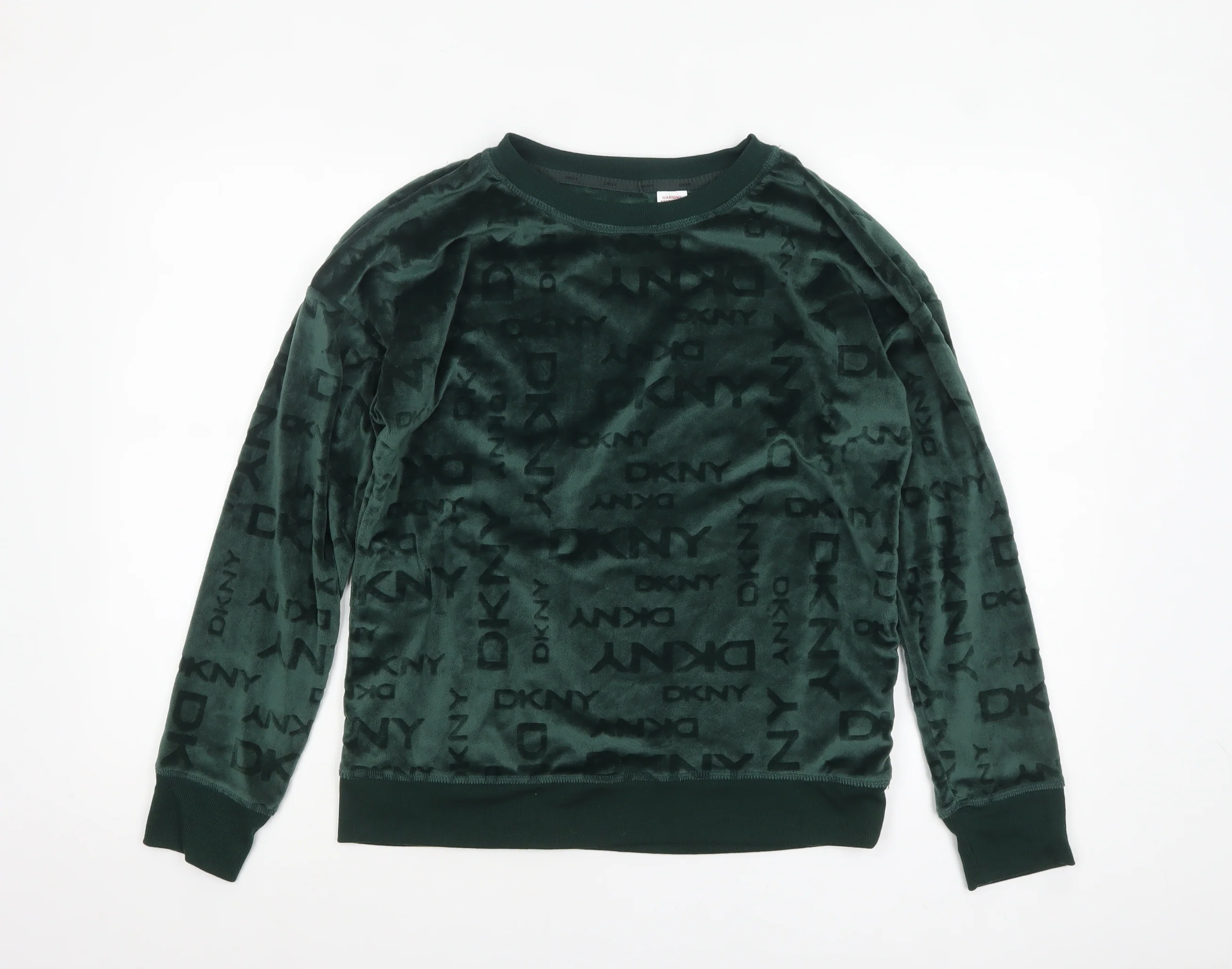 DKNY Women Green Velour Long Sleeve Lounge Top Size S