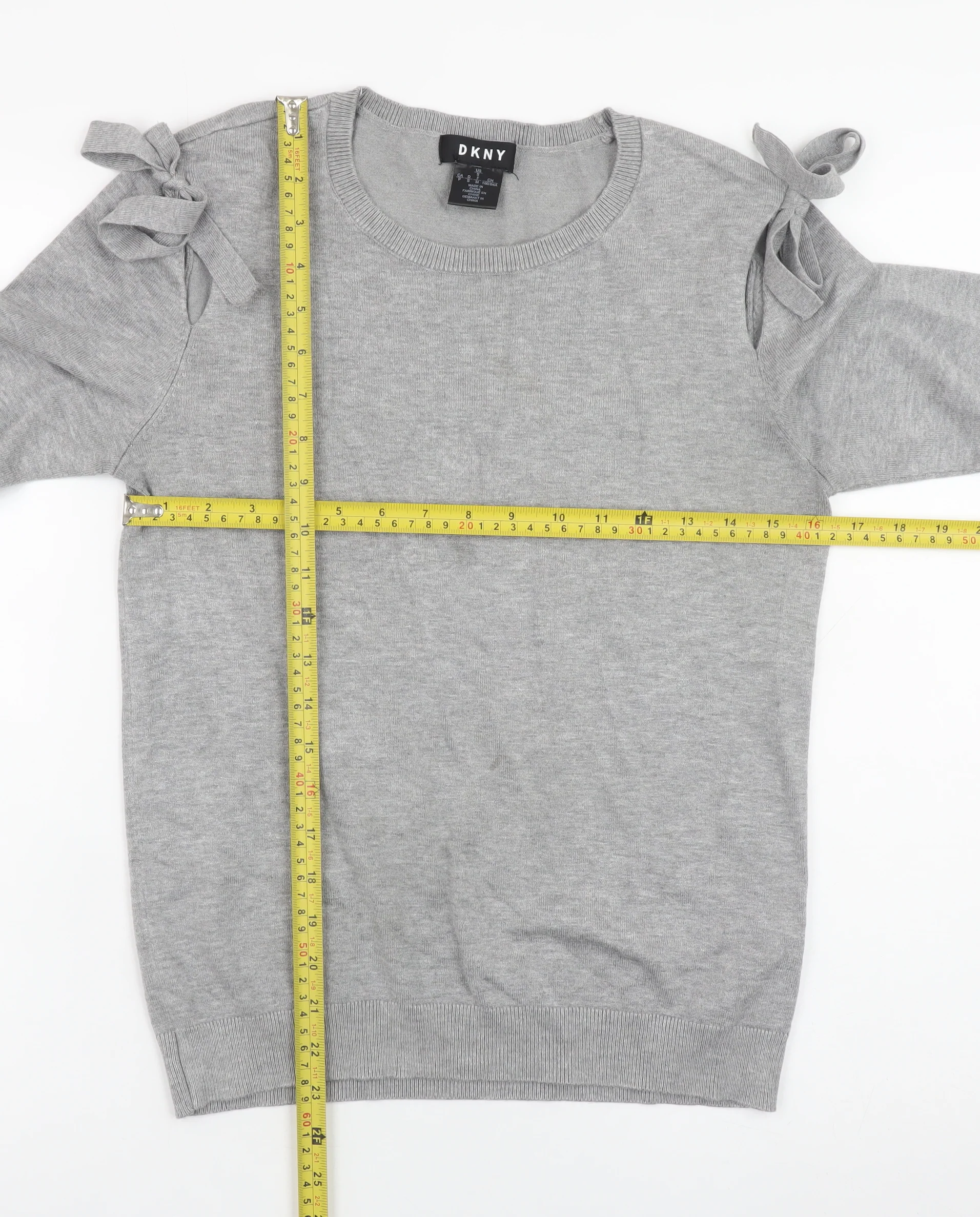 DKNY Women Grey Crew Neck Bow Sleeve Pullover Jumper Size S - Image 2