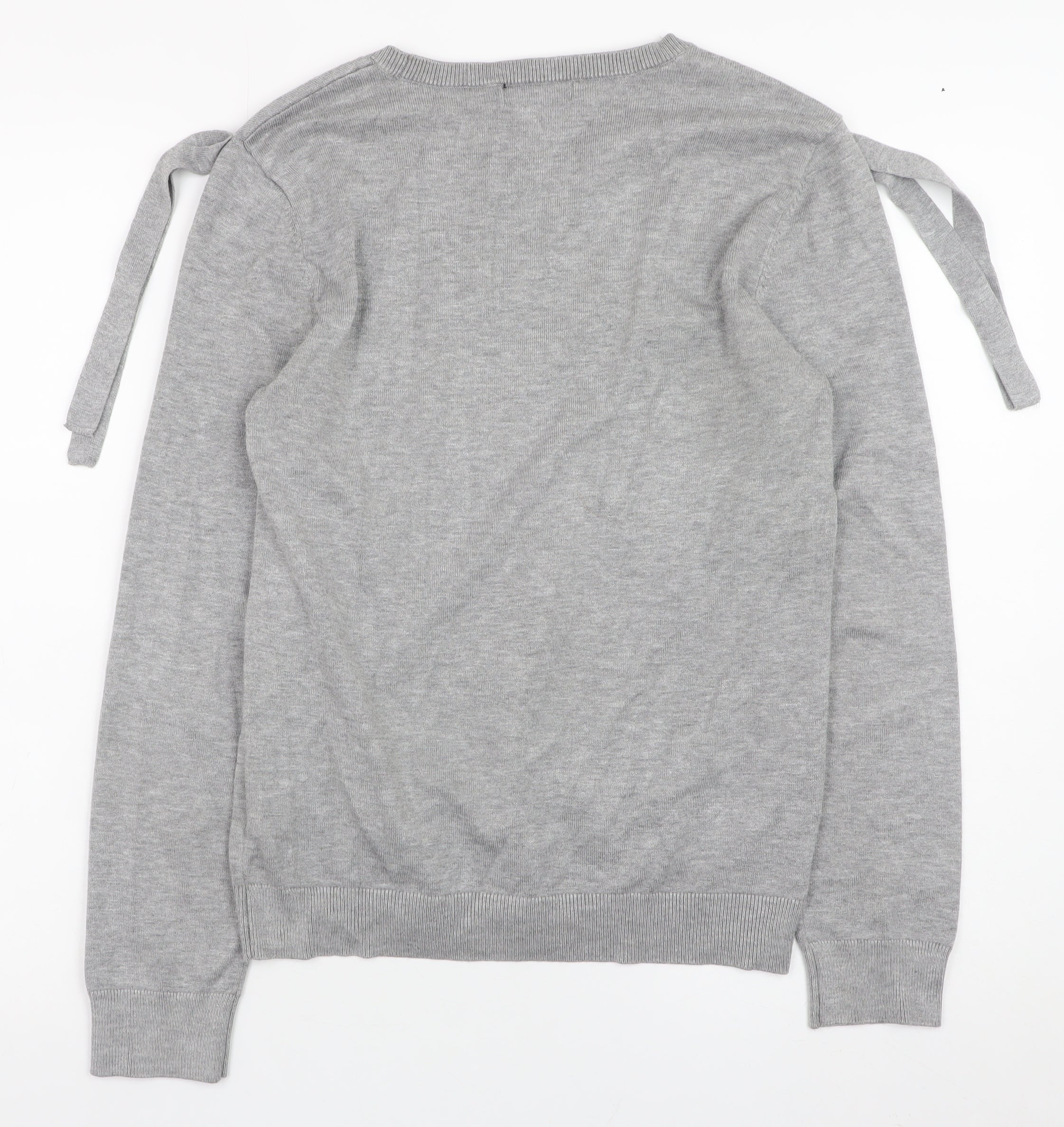 DKNY Women Grey Crew Neck Bow Sleeve Pullover Jumper Size S - Image 3