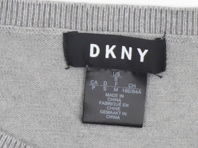 DKNY Women Grey Crew Neck Bow Sleeve Pullover Jumper Size S - Image 4