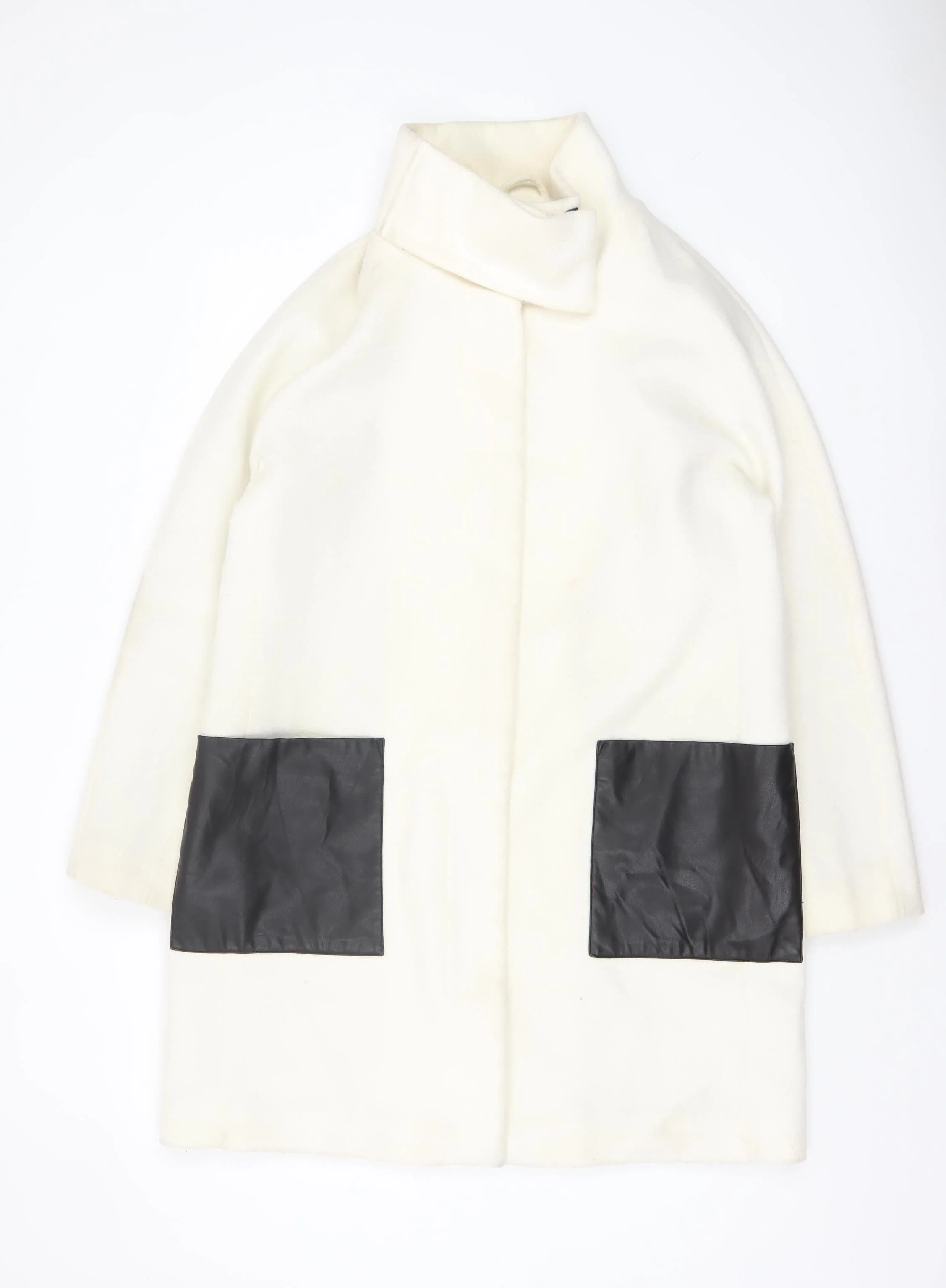 DKNY Women’s Ivory Wool Blend Overcoat Size 12 Long Designer Style