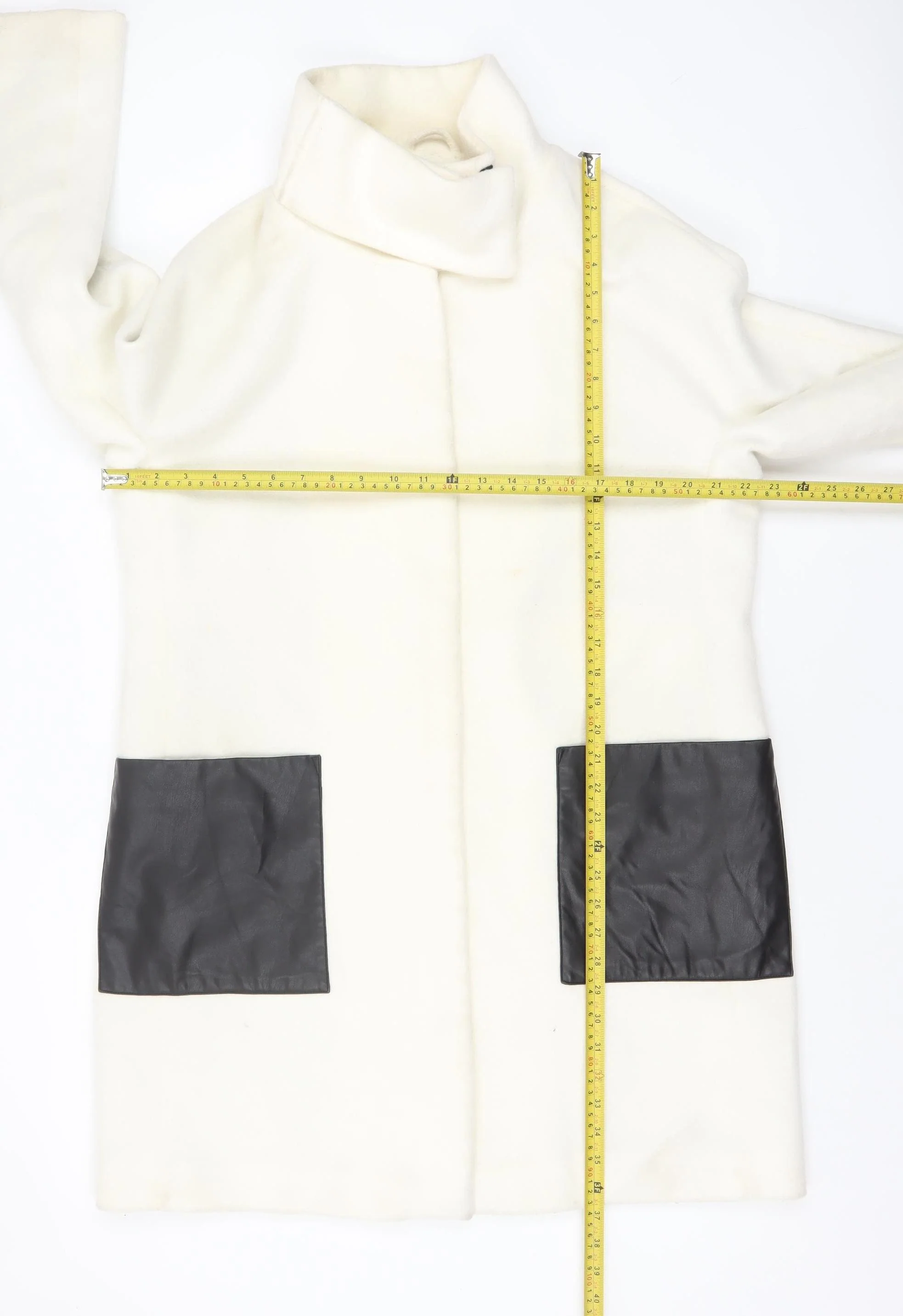 DKNY Women’s Ivory Wool Blend Overcoat Size 12 Long Designer Style - Image 2