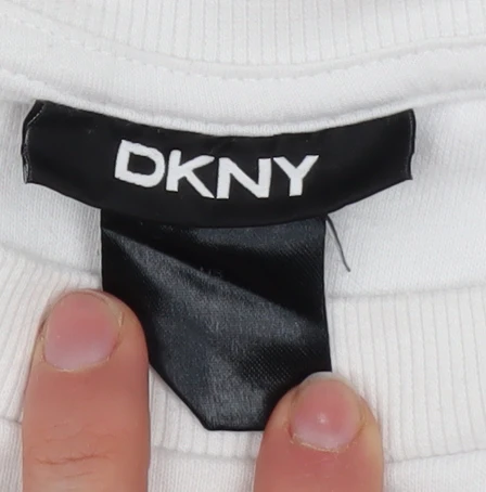 DKNY Women White Cotton Blend Logo Sweatshirt Size M - Image 4