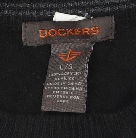 Dockers Men's Black Argyle Pullover Jumper L Crew Neck Knit - Image 4