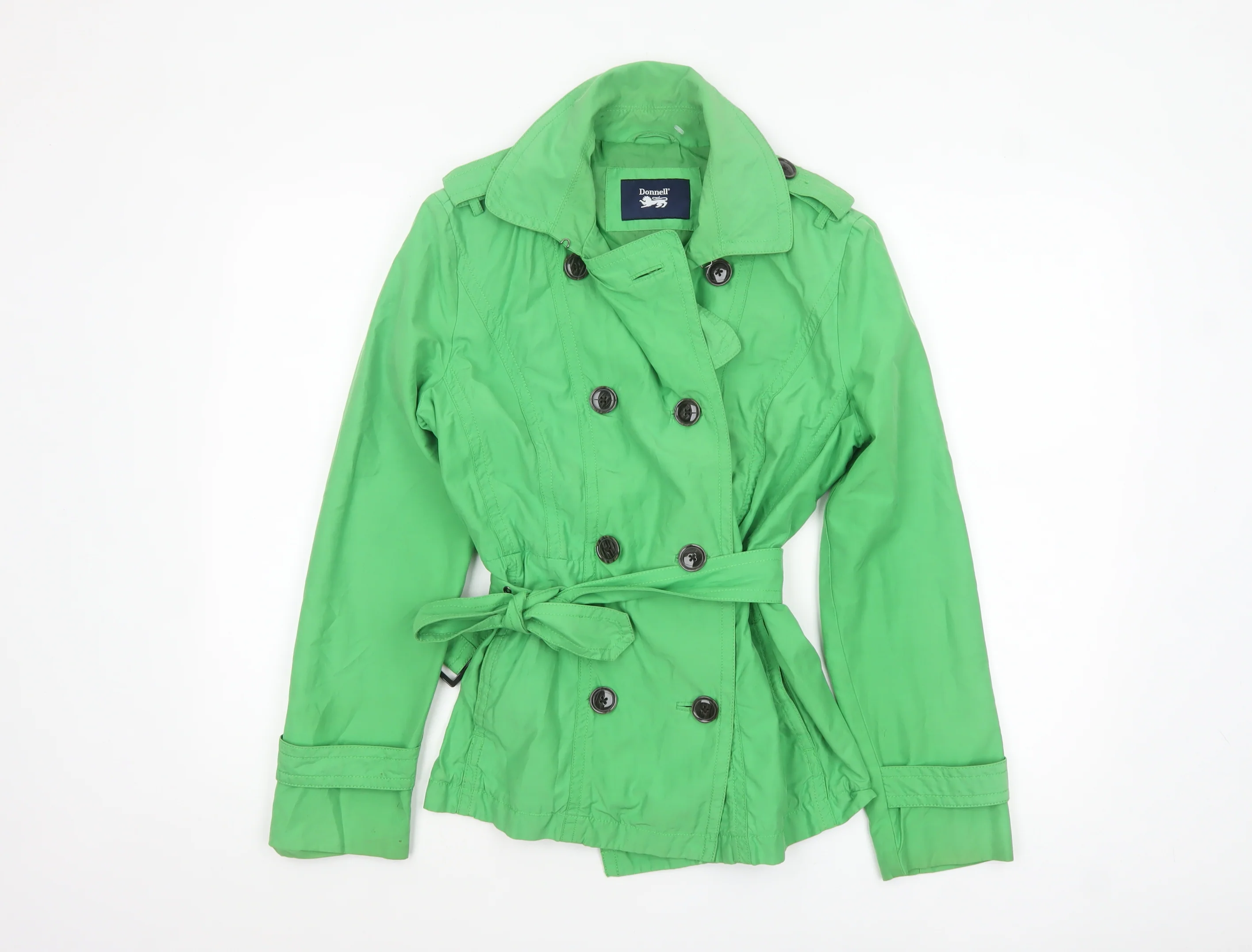 Donnell Women’s Green Trench Coat Belted Size 12 Classic Style