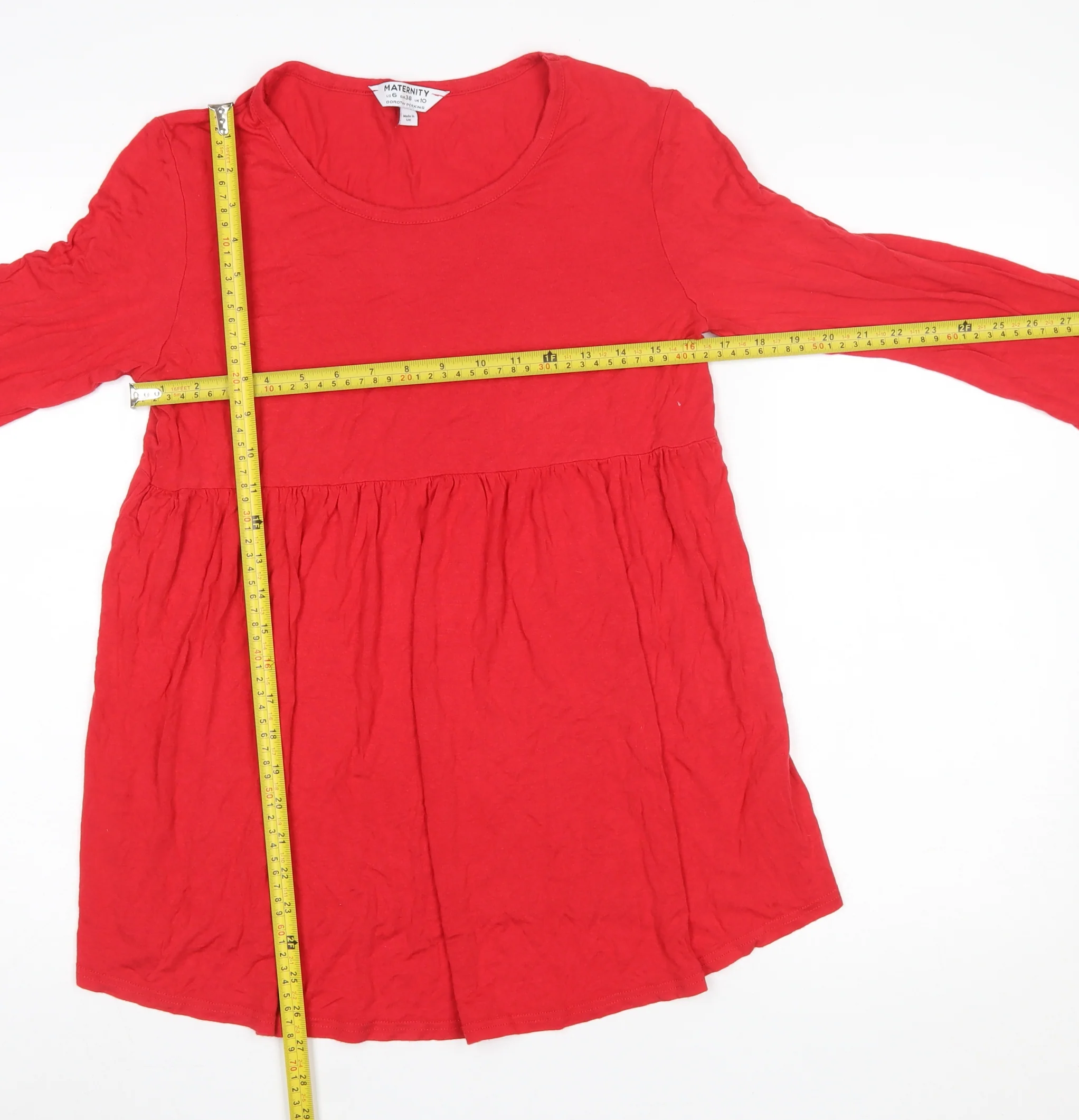 Dorothy Perkins Maternity Red Tunic Blouse UK 10 3/4 Sleeve Viscose - Image 2