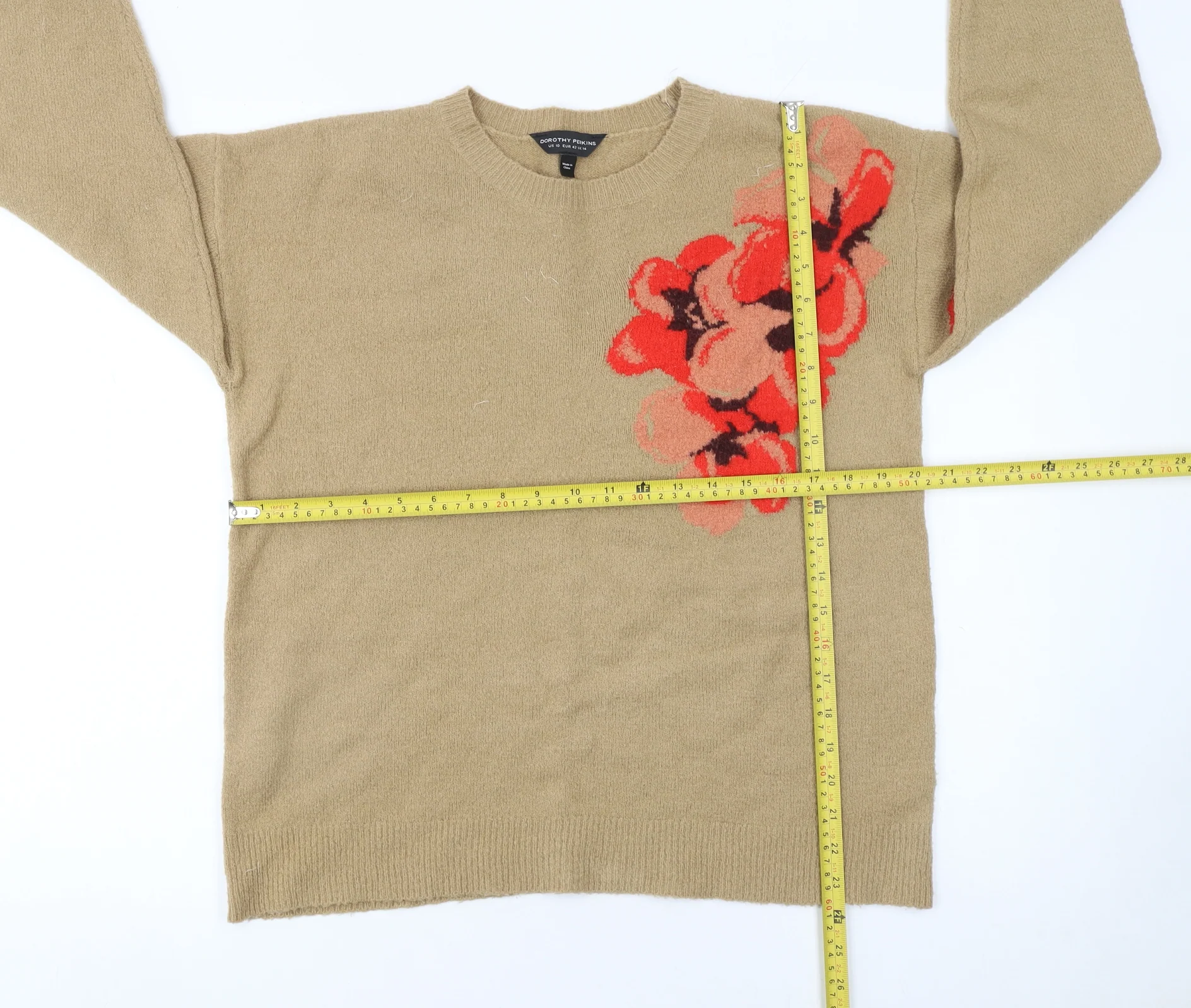 Dorothy Perkins Women Beige Floral Pullover Jumper UK 14 - Image 2