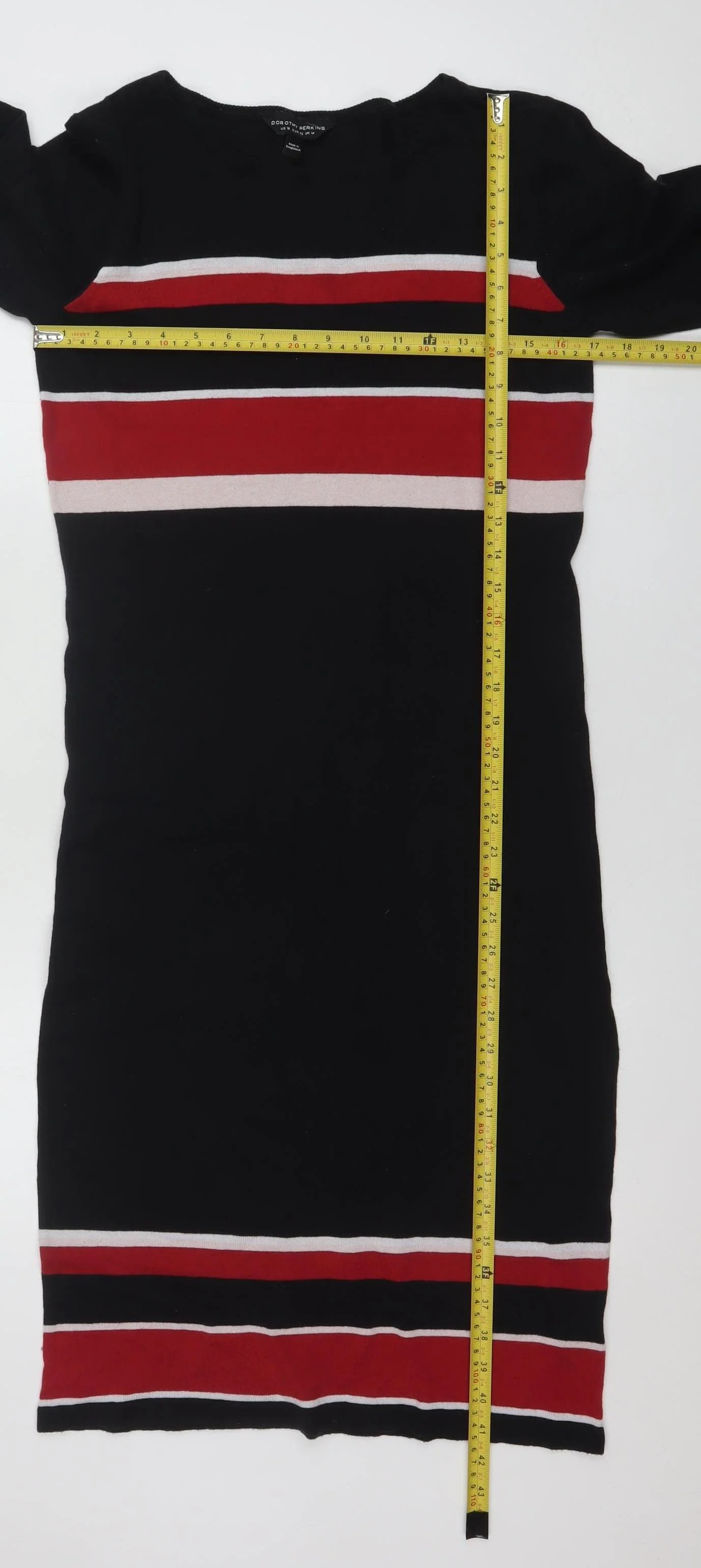 Dorothy Perkins Women Black Striped Bodycon Knee Length Long Sleeve Dress Size 14 - Image 2