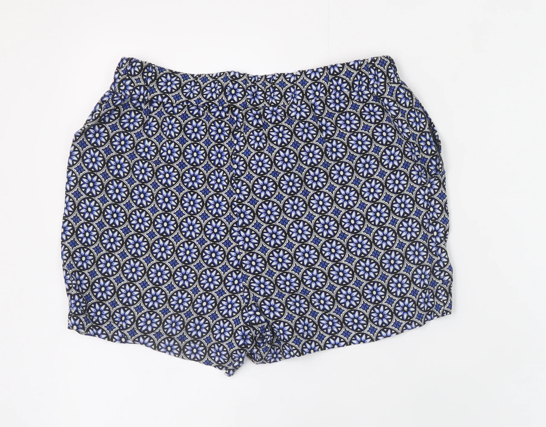 Dorothy Perkins Women Blue Geometric Viscose Paperbag Shorts Size 6 - Image 3