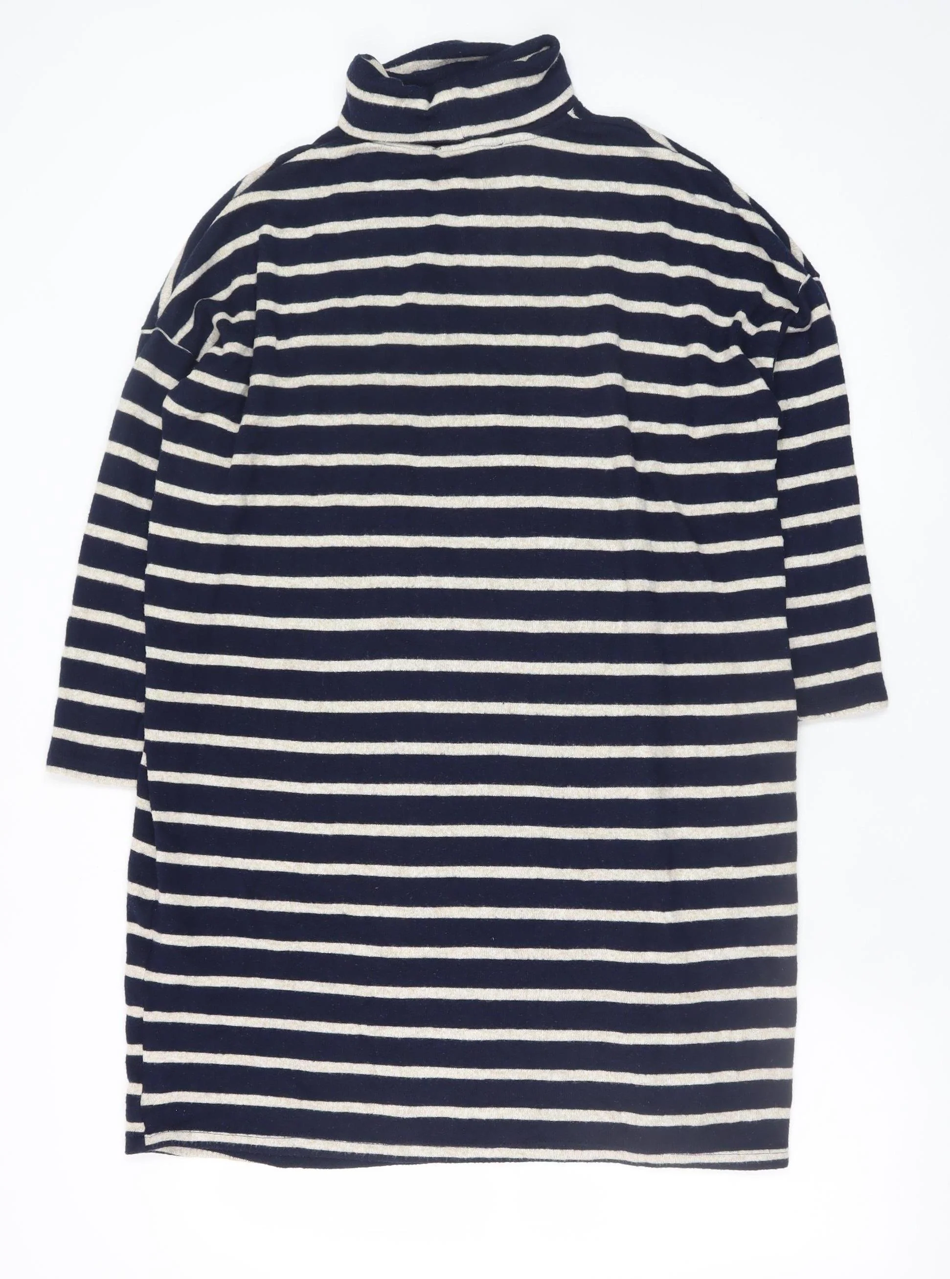 Dorothy Perkins Women Blue Striped Roll Neck Shift Dress Size 10 - Image 3
