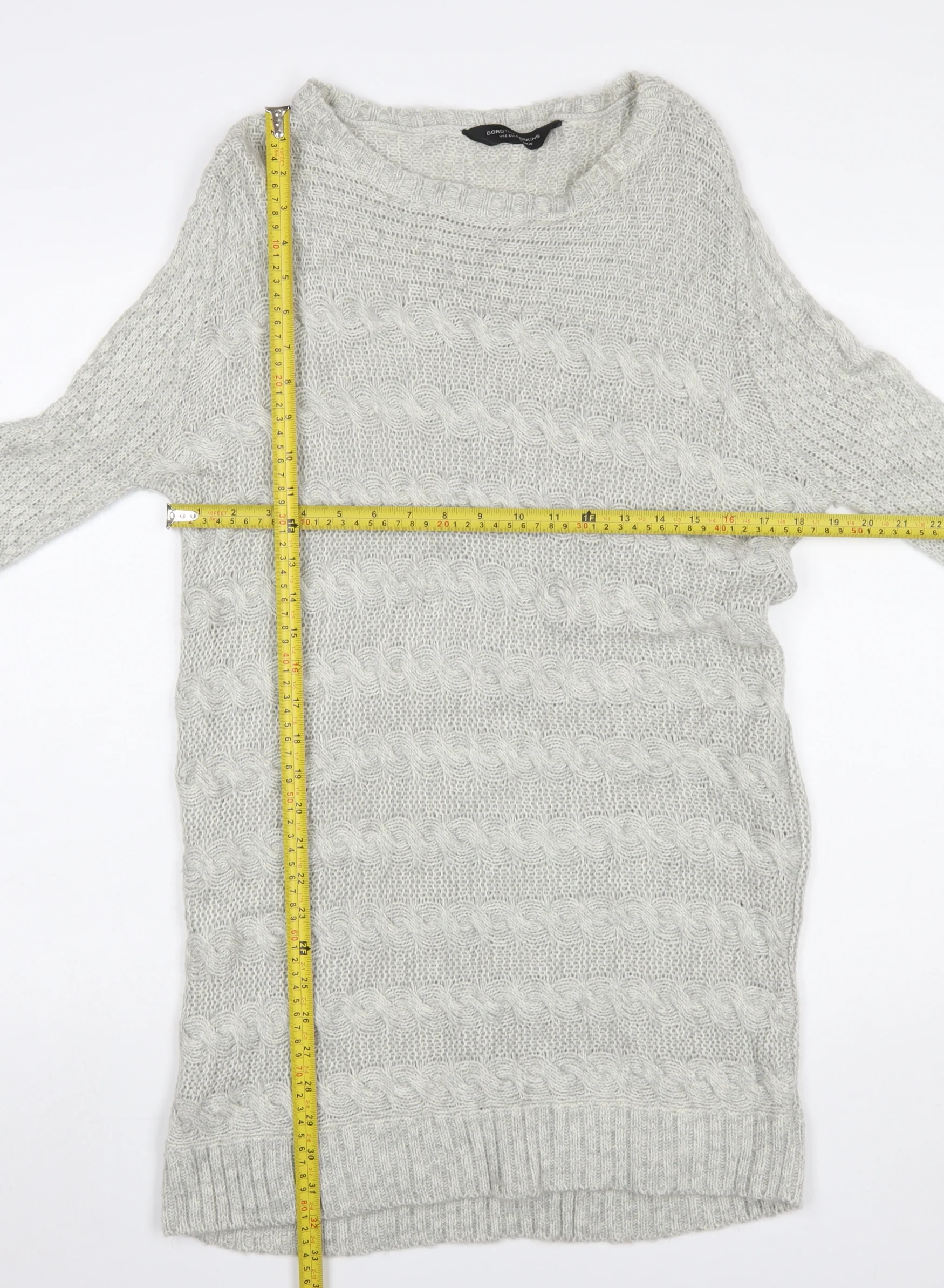 Dorothy Perkins Women Grey Cable Knit Long Sleeve Jumper UK 10 - Image 2