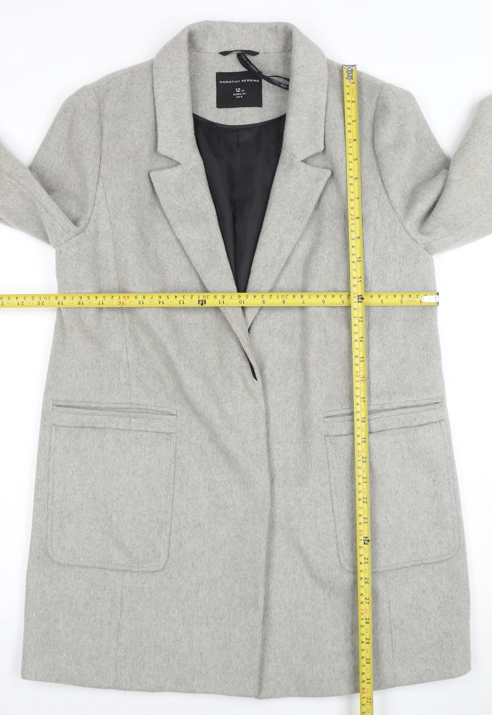 Dorothy Perkins Women Grey Size 12 Classic Wool Blend Blazer Coat - Image 2