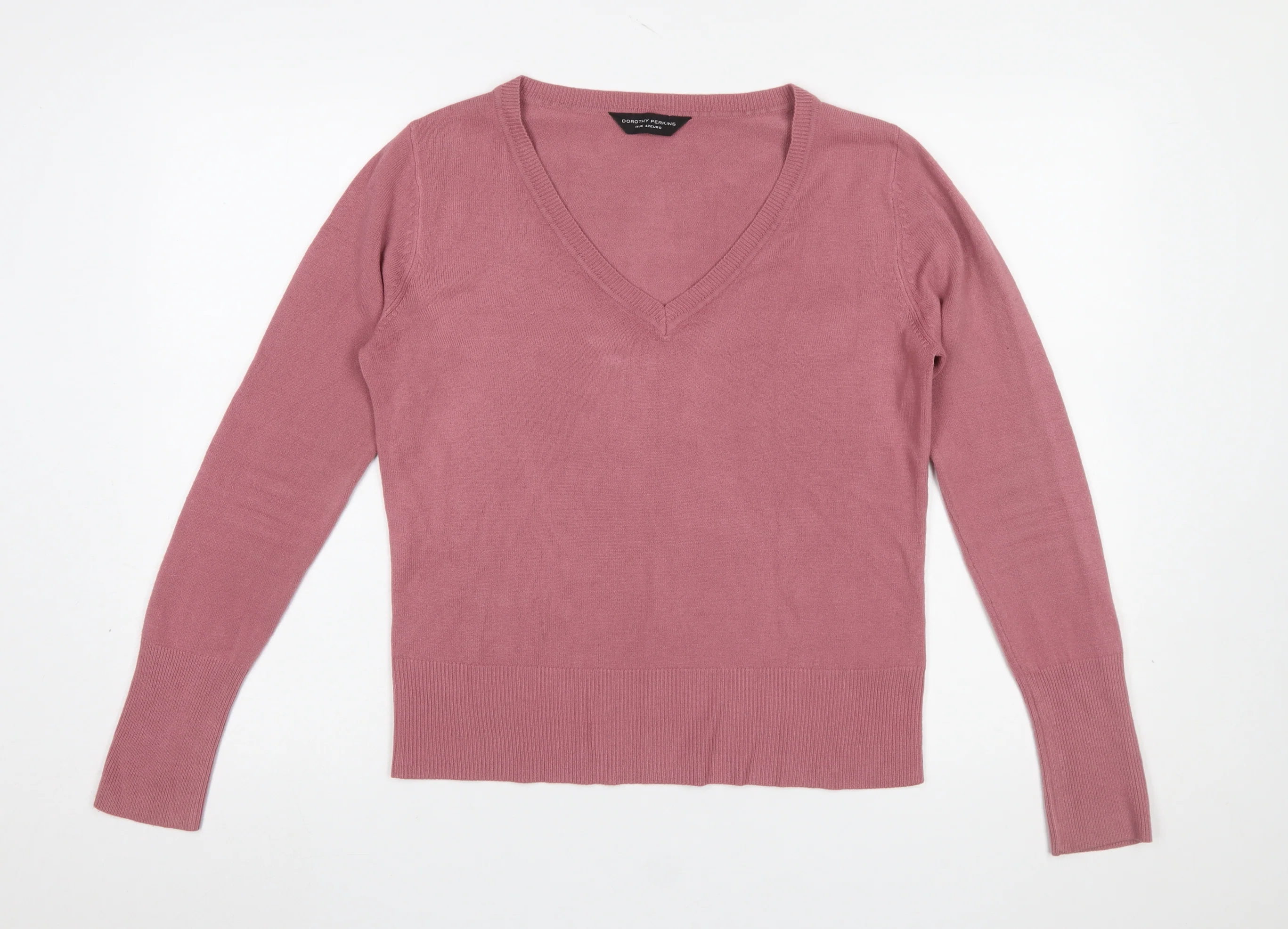 Dorothy Perkins Women Pink V-Neck Acrylic Knit Jumper Size 14