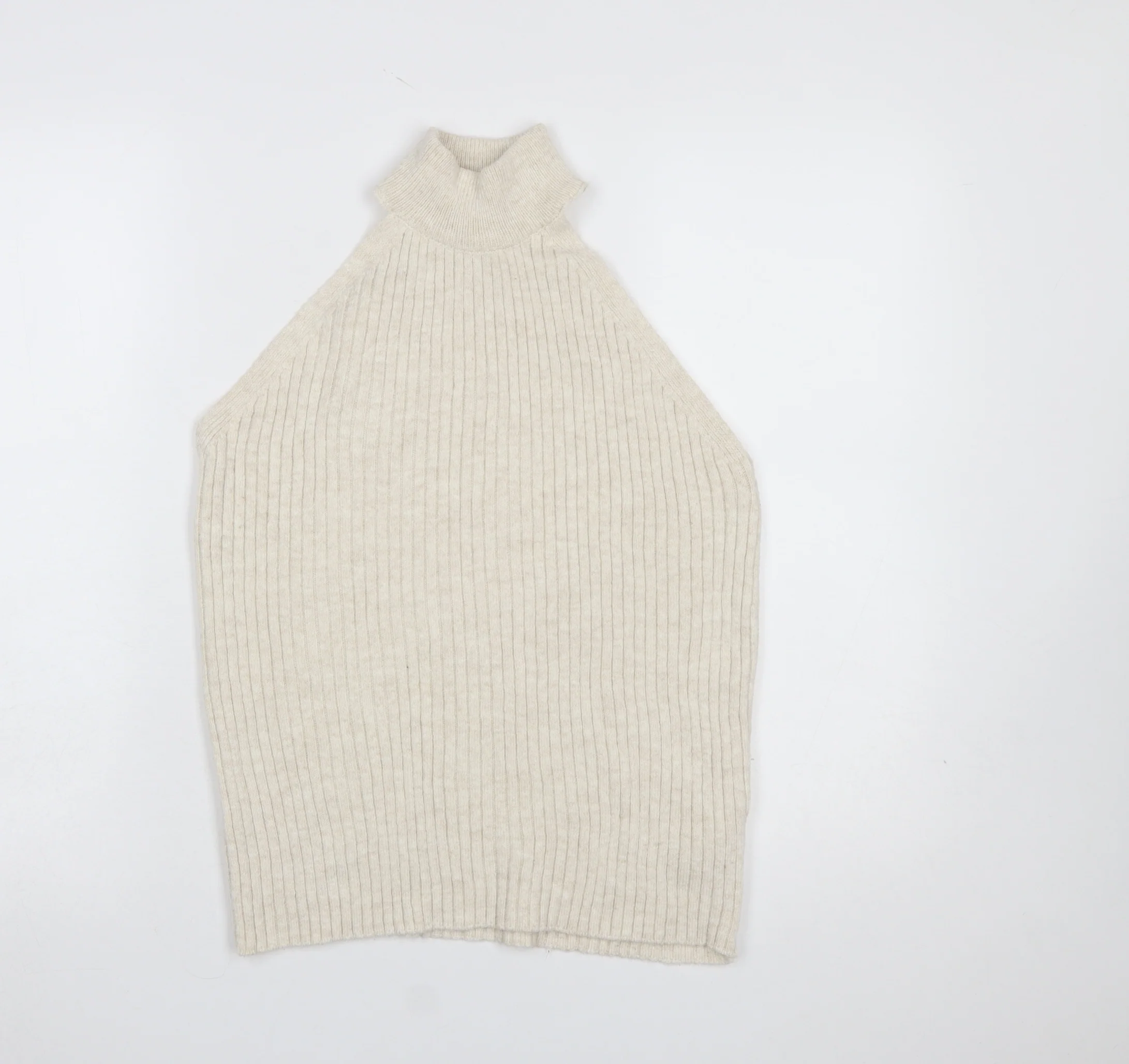 Dorothy Perkins Women’s Beige Sleeveless High Neck Ribbed Jumper UK 12