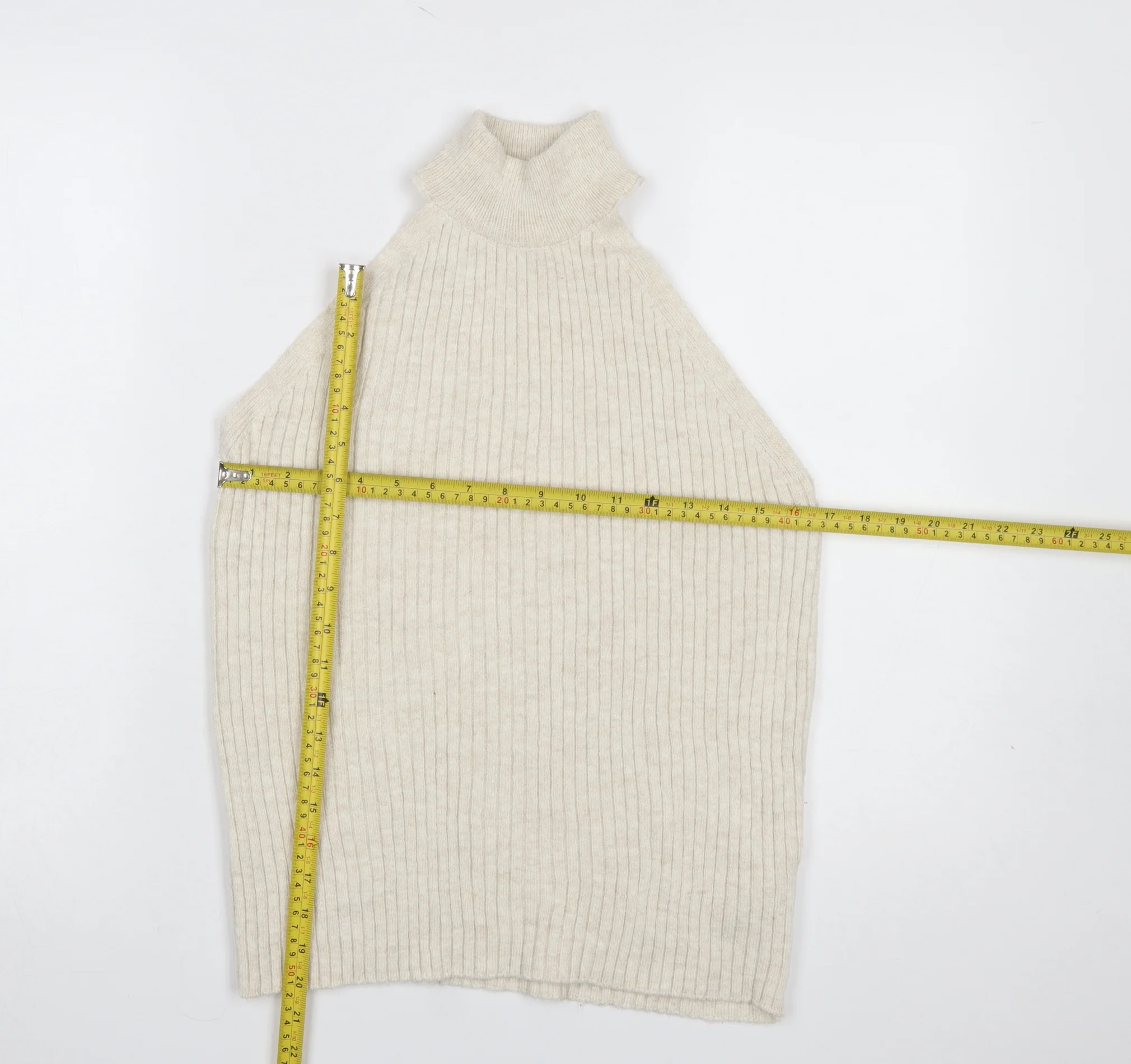 Dorothy Perkins Women’s Beige Sleeveless High Neck Ribbed Jumper UK 12 - Image 2