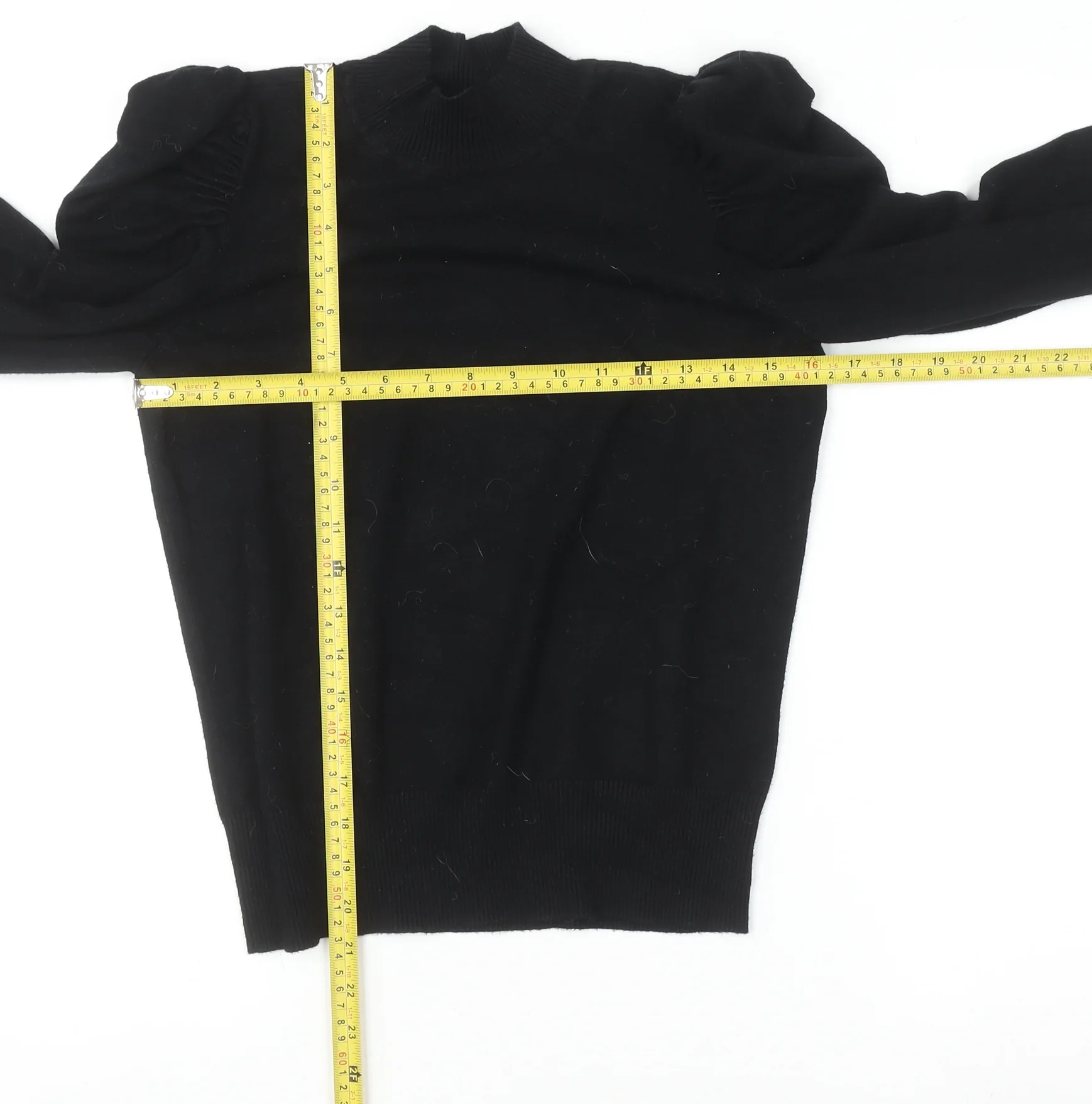 Dorothy Perkins Women’s Black Mock Neck Puff Sleeve Knit Top UK 12 - Image 2