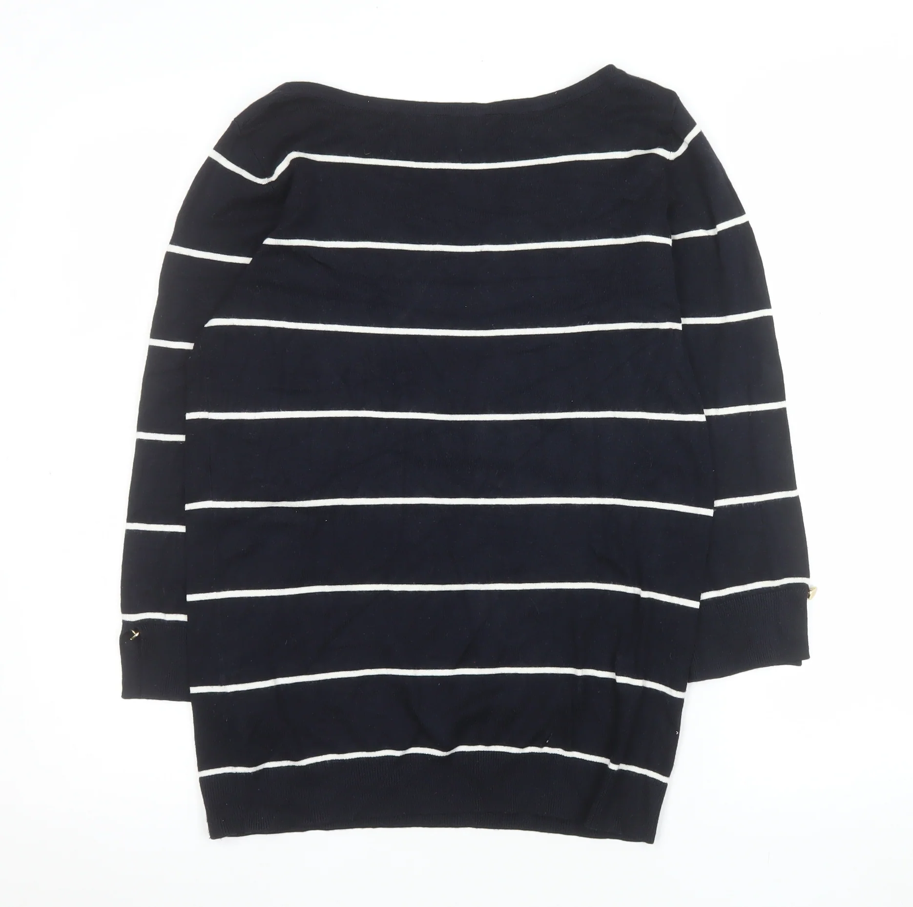 Dorothy Perkins Women’s Blue Striped 3/4 Sleeve Boat Neck Knit Top Size 10 - Image 3