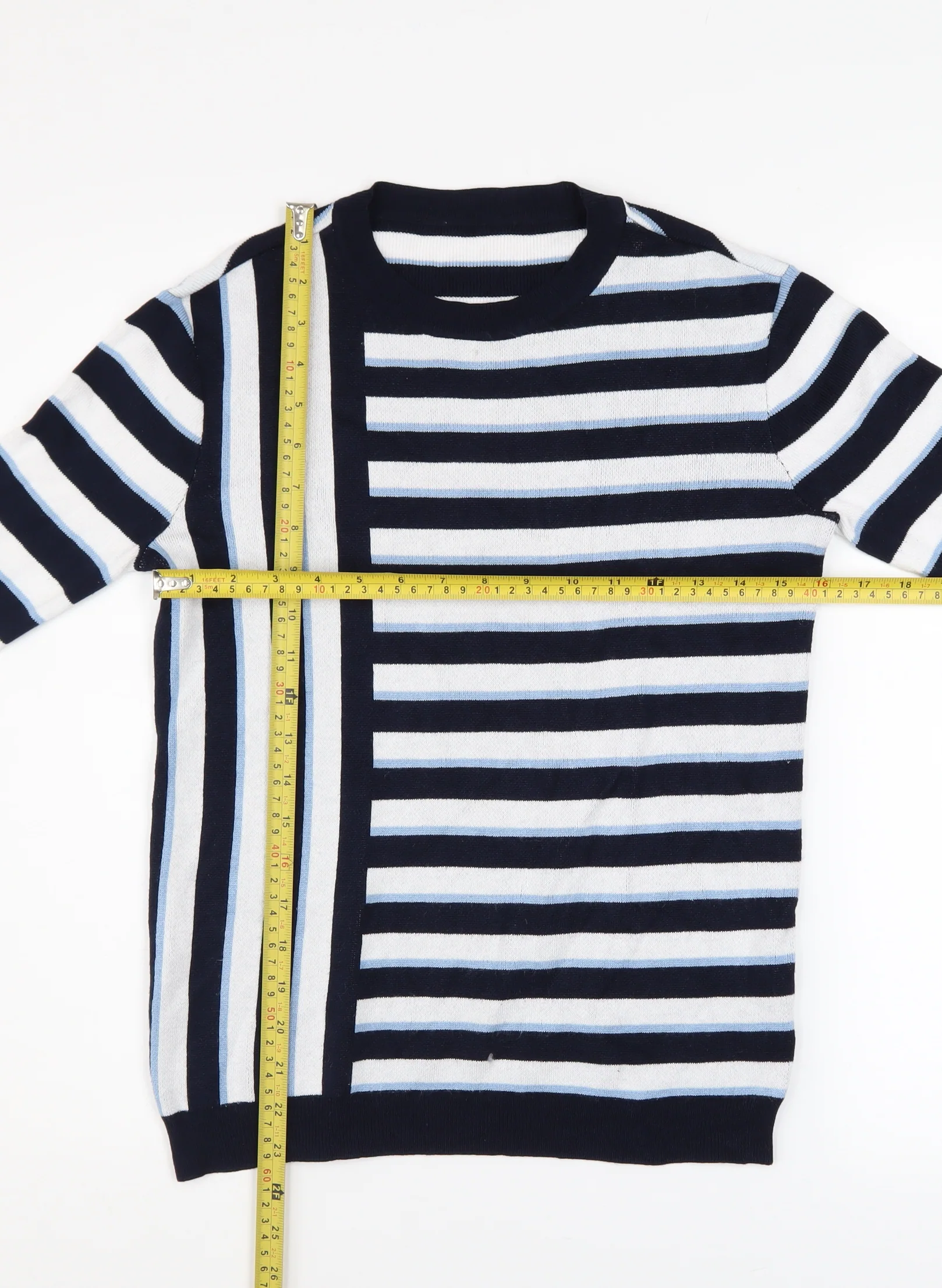 Dorothy Perkins Women’s Blue Striped Crew Neck Cotton Jumper Size 8 - Image 2