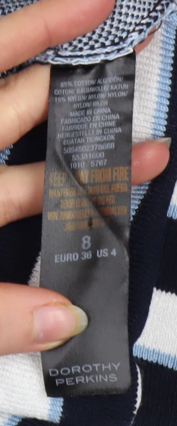 Dorothy Perkins Women’s Blue Striped Crew Neck Cotton Jumper Size 8 - Image 4