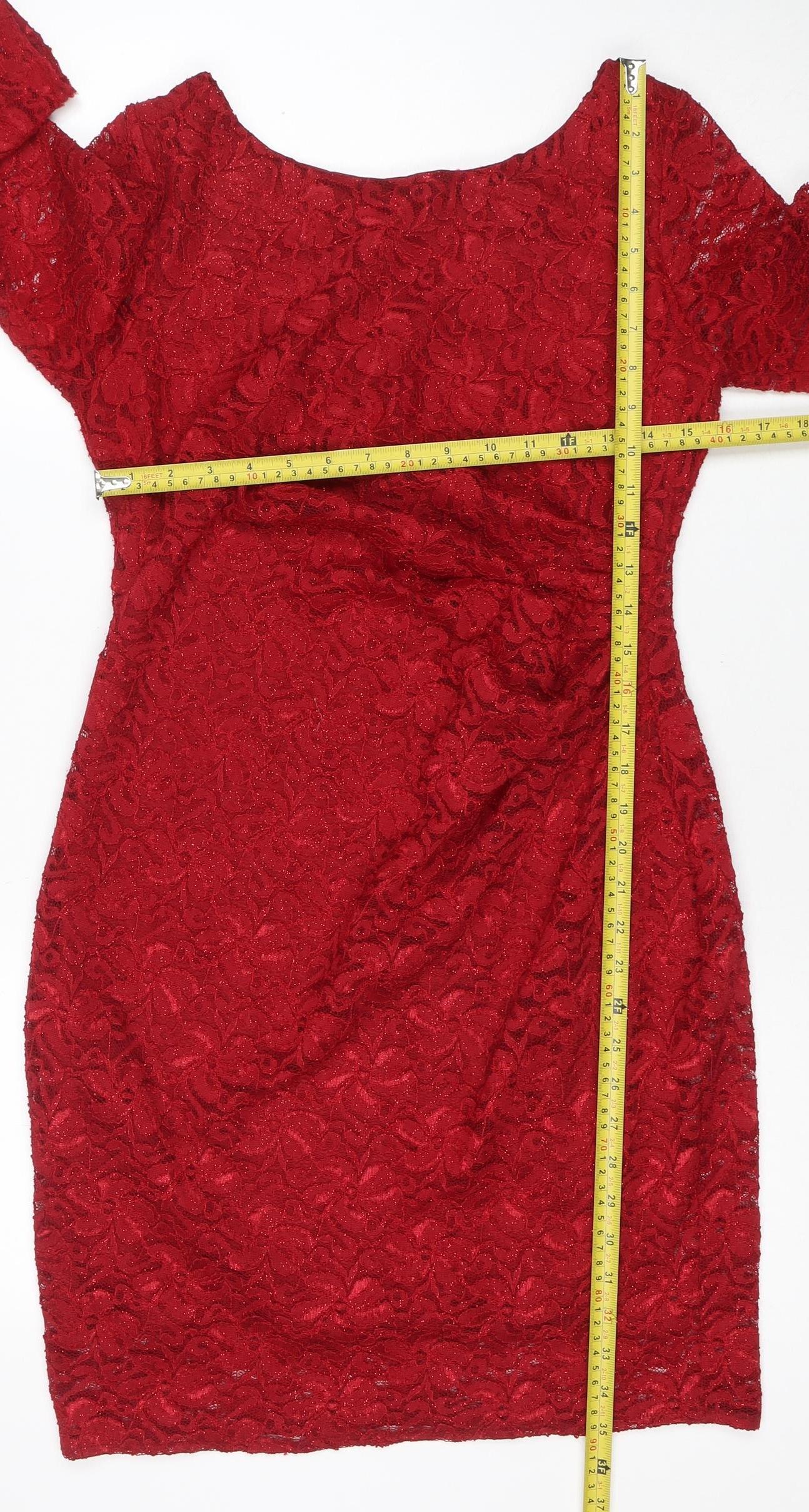 Dorothy Perkins Women’s Red Lace Bodycon Dress Size 14 - Image 2
