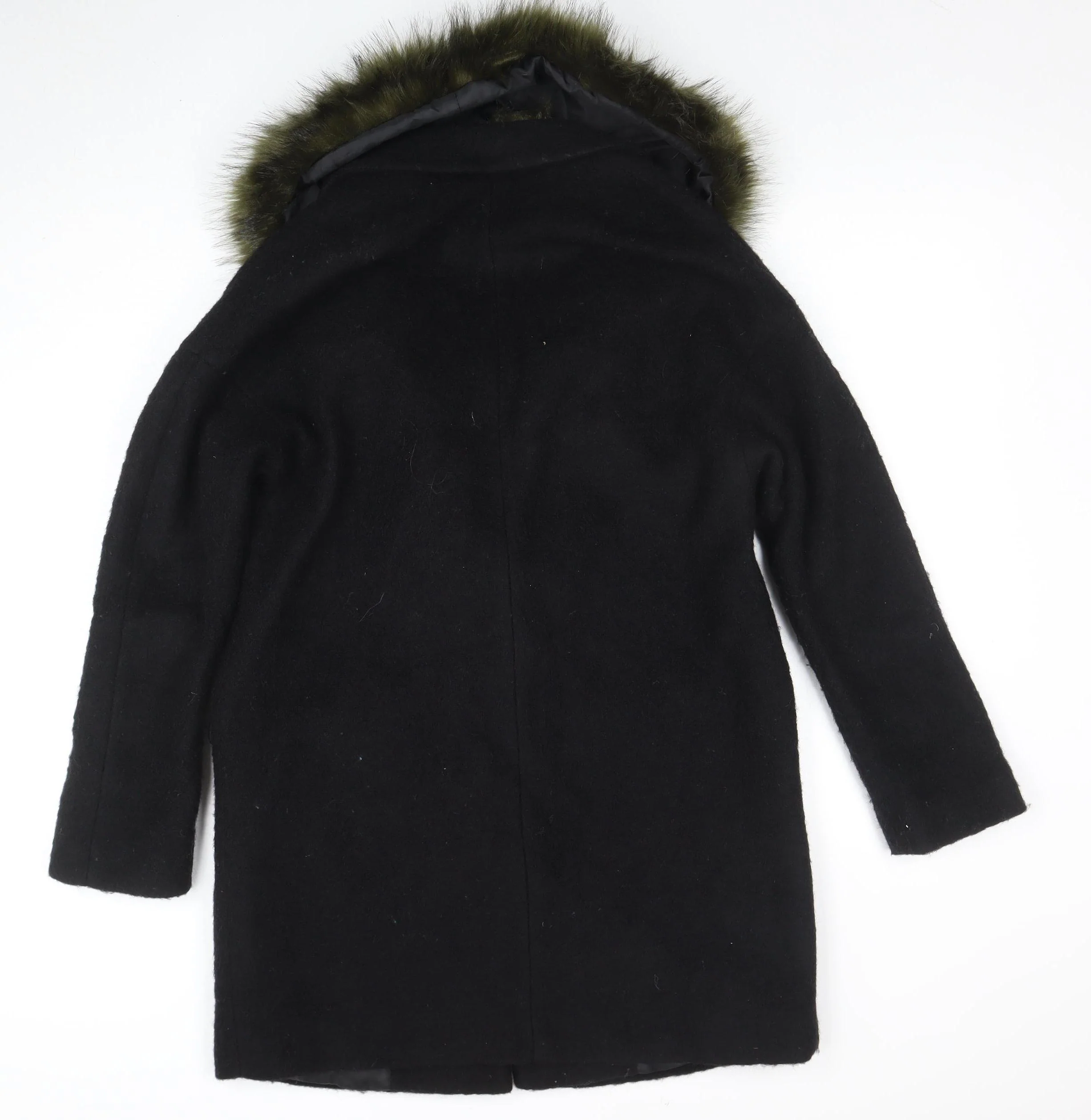 Dorothy Perkins Women's Black Faux Fur Trim Wool Blend Mid-Length Coat Size 10 - Image 3