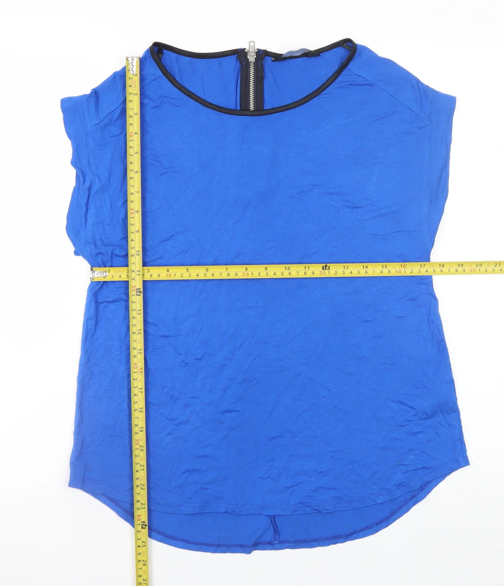 Dorothy Perkins Women's Blue Short Sleeve Zip Back Viscose Blouse Size 12 - Image 2