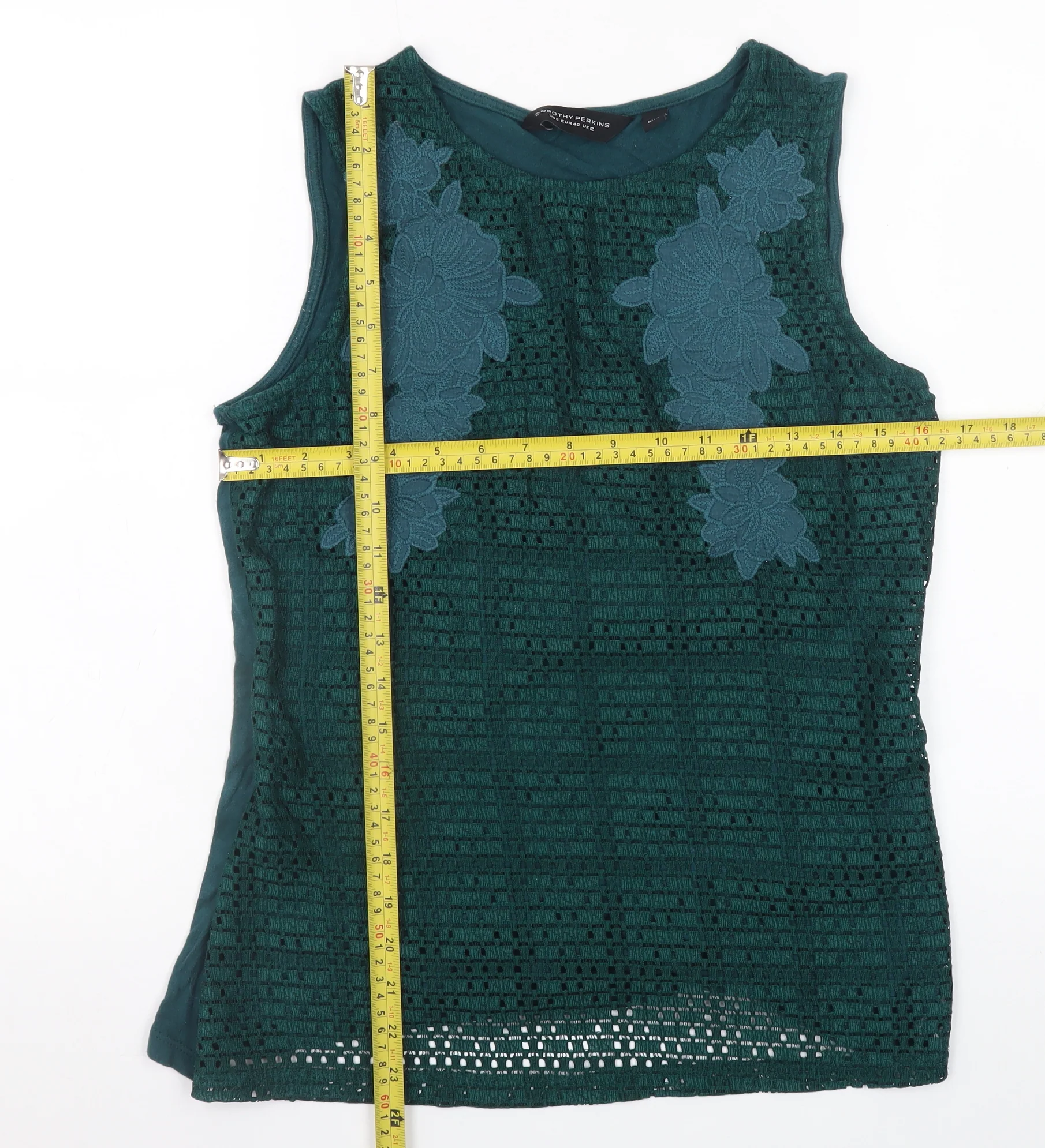 Dorothy Perkins Womens Green Sleeveless Lace Blouse UK 12 - Image 2